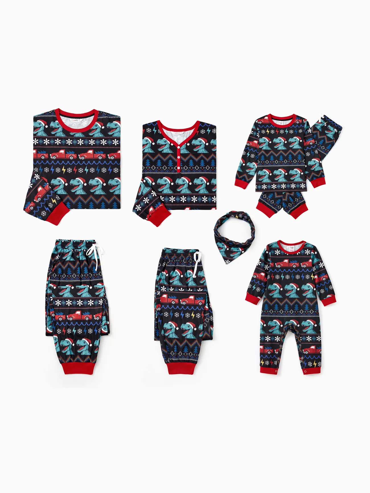 Weihnachten Familie Passende Allover Dinosaurier Muster Pyjama-Sets mit Taschen und Kordelzug (schwer entflammbar)