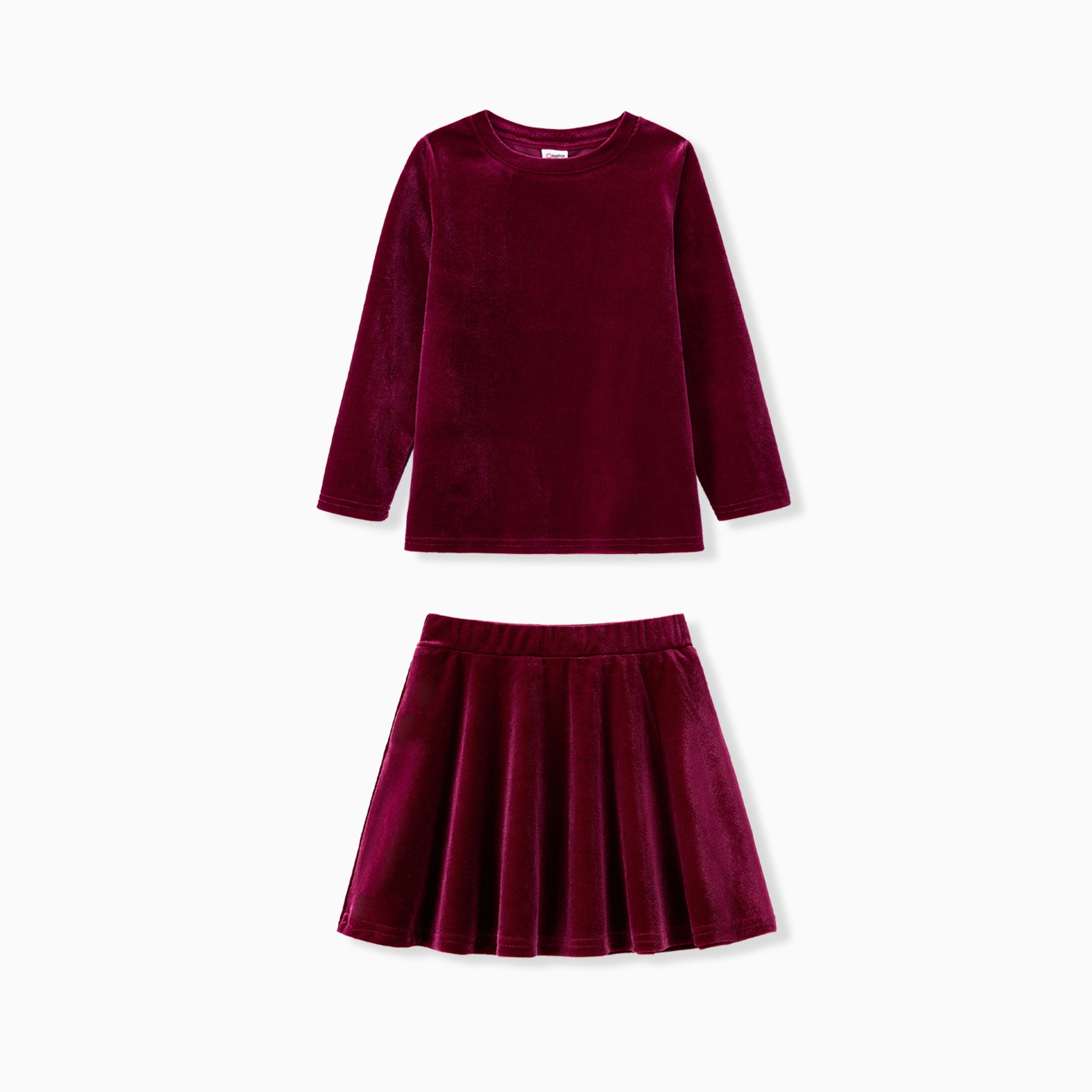 

Mommy and Me Red Velvet Long Sleeves Crop Top Pleated Skirt Co-ord Set