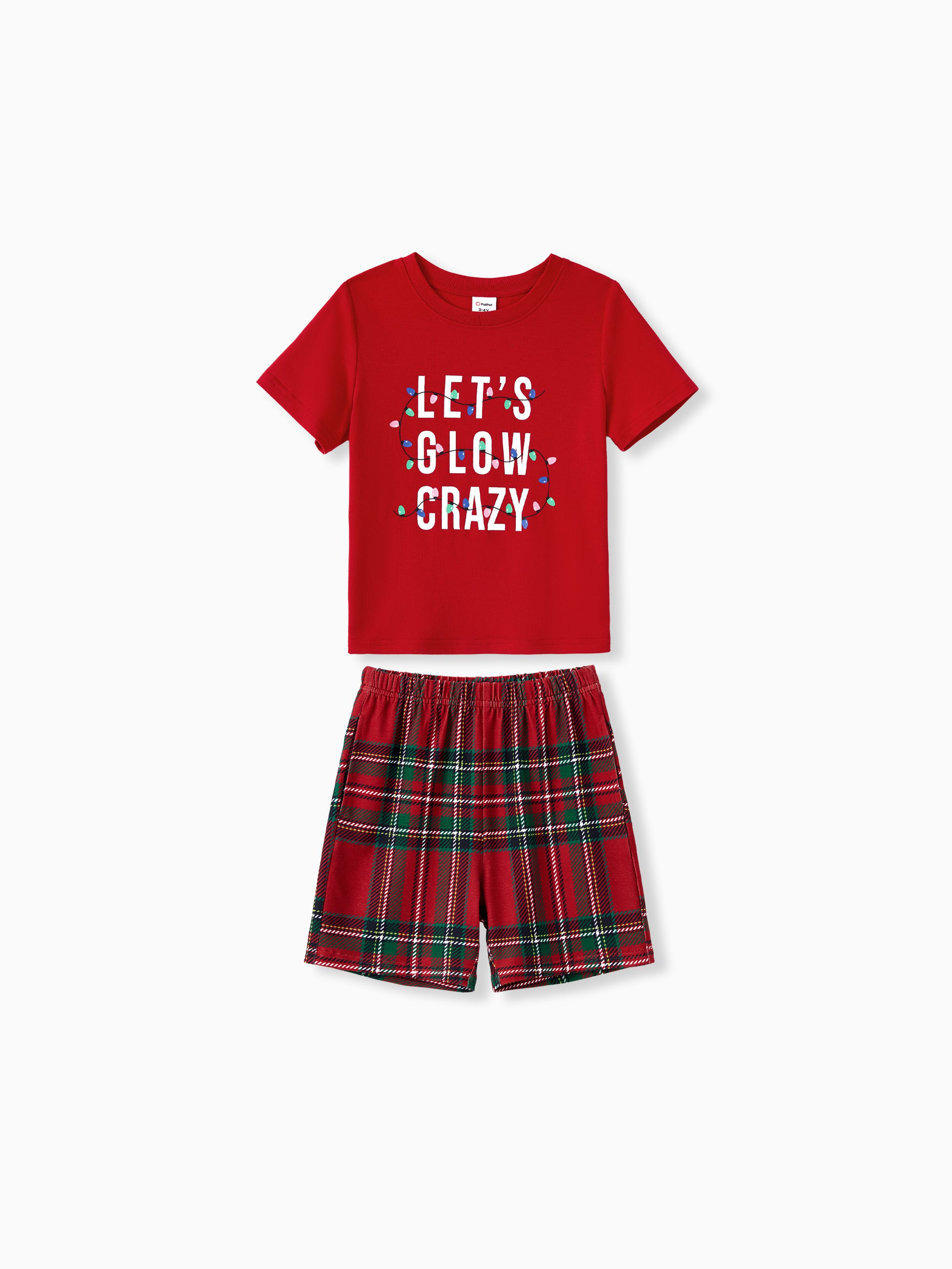 

Christmas Family Short Sleeves Glow in the Dark Plaid Christmas Light Plaid Shorts Pajamas Sets with Drawstring and Pockets