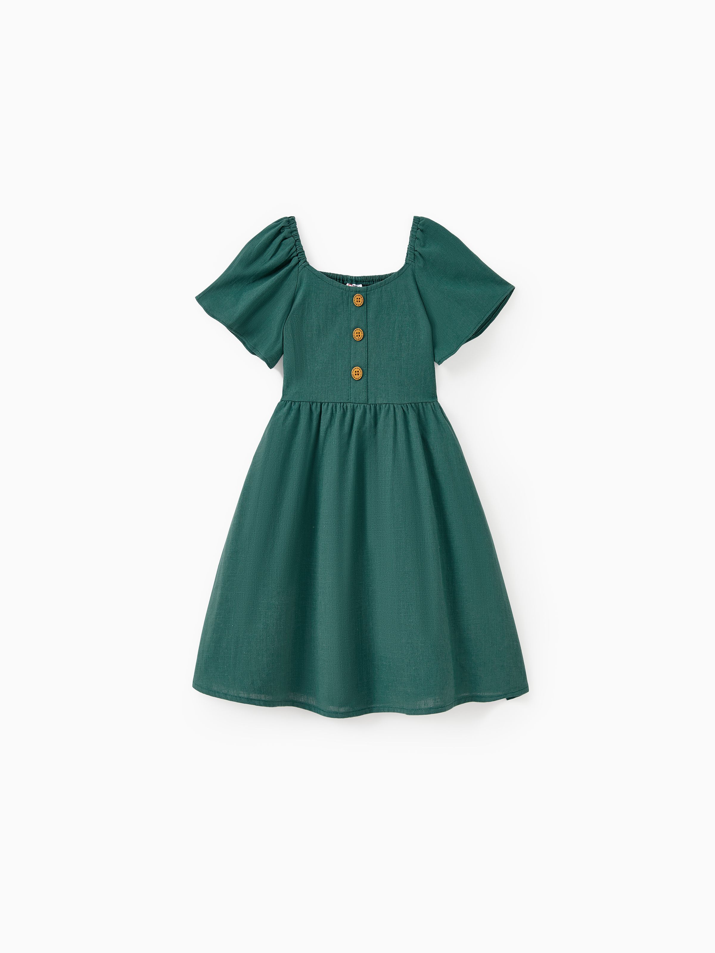 

Mommy and Me 100% Cotton Muslin Green Shirred Back Twist Knot Flutter Sleeves Dress