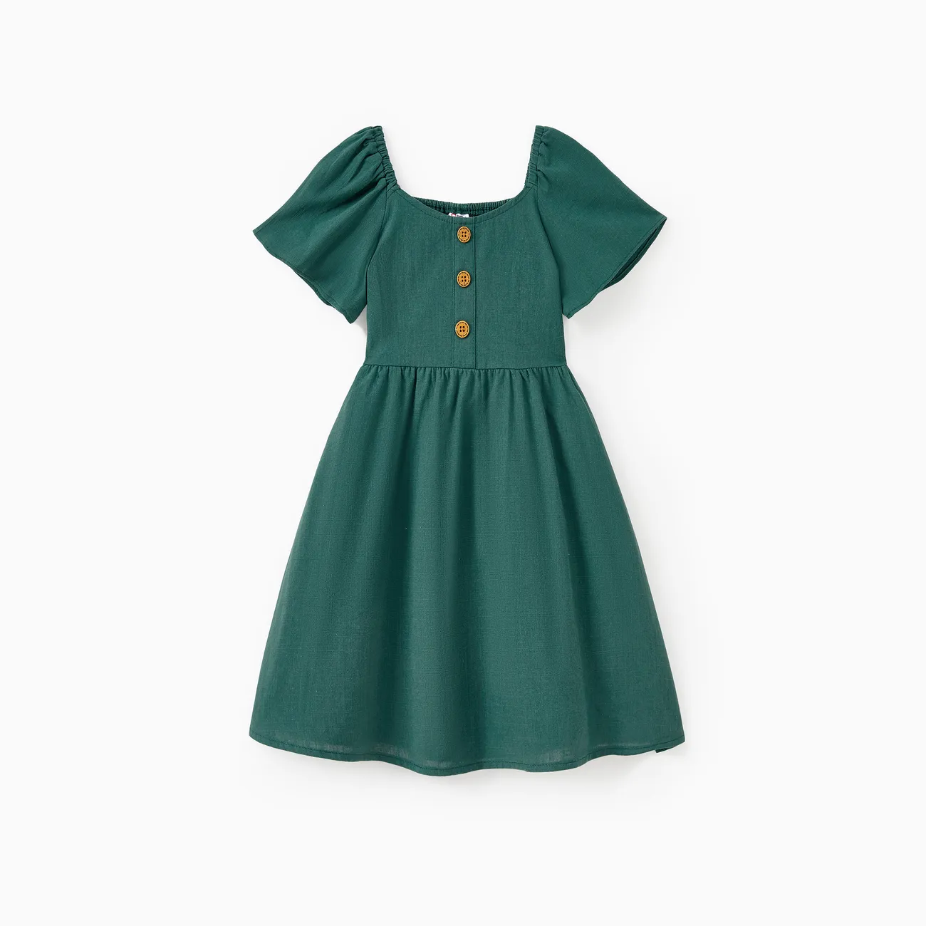 Mommy and Me 100% Cotton Muslin Green Shirred Back Twist Knot Flutter Sleeves Dress