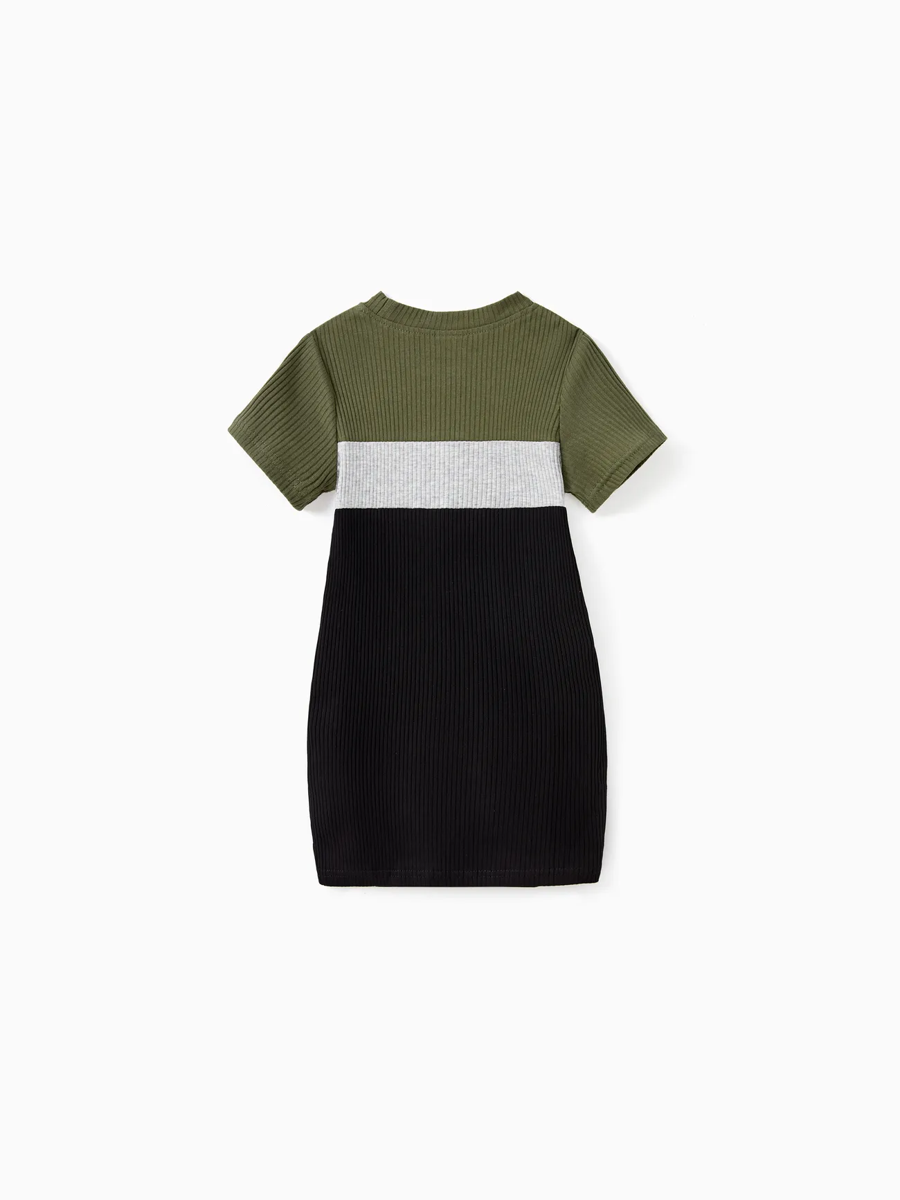 Girl - Family Matching Sets Ribbed Three-Color Block Short Sleeves Tee or Bodycon Dress - MultiColour - image 8