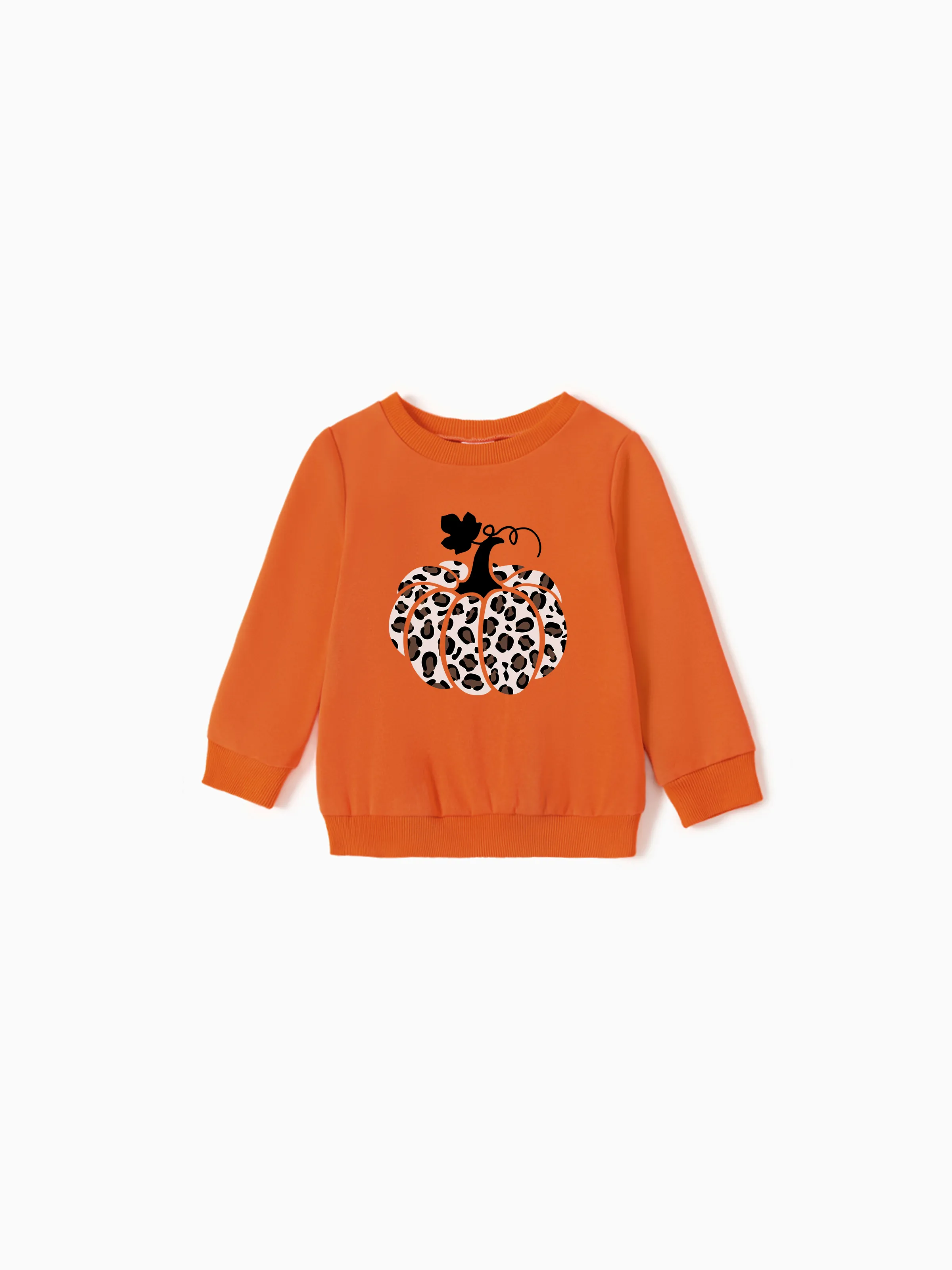 

Halloween Mommy and Me Matching Long Sleeves Leopard-Print Pumpkin Graphic Tops