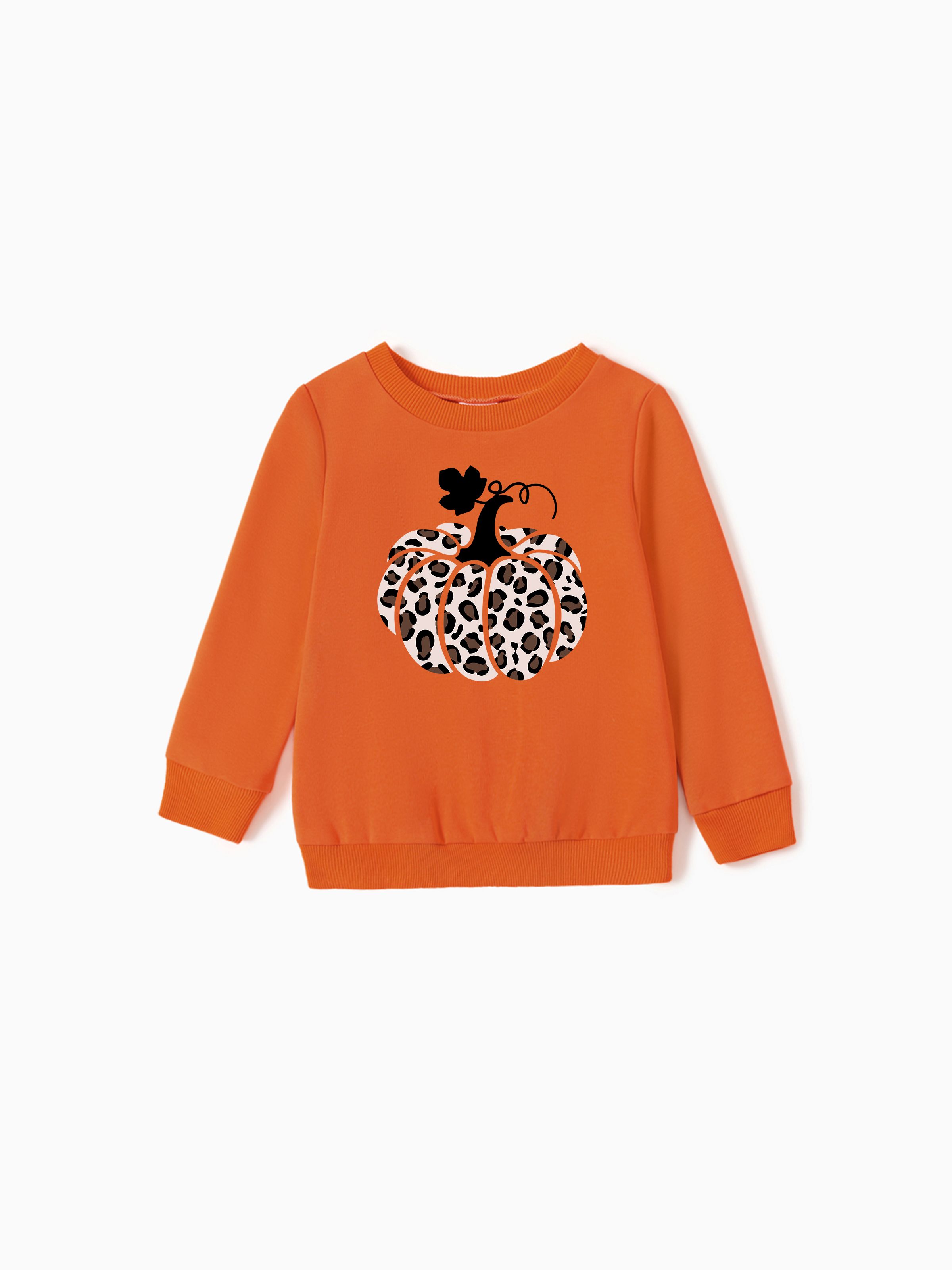 

Halloween Mommy and Me Matching Long Sleeves Leopard-Print Pumpkin Graphic Tops