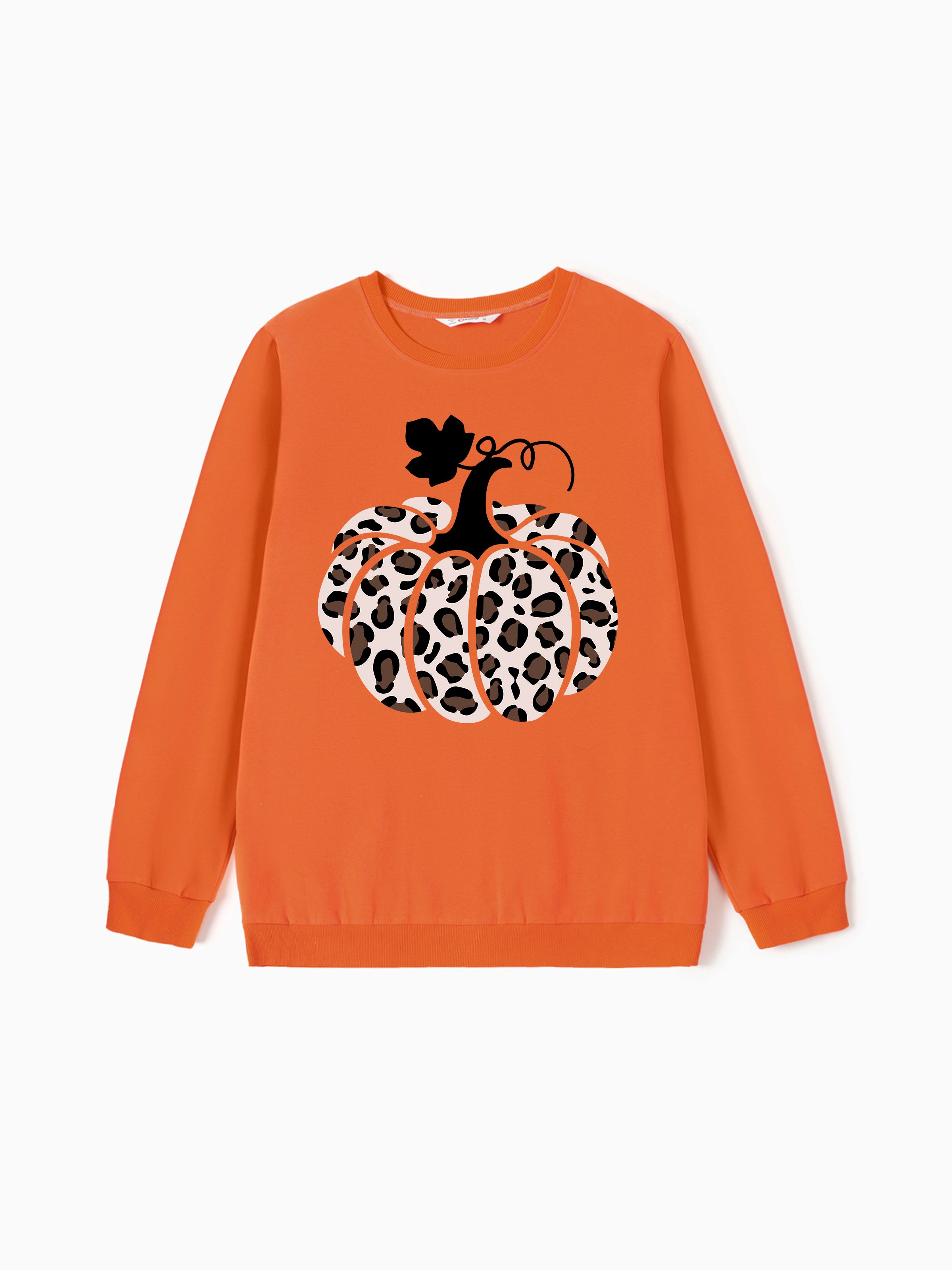 

Halloween Mommy and Me Matching Long Sleeves Leopard-Print Pumpkin Graphic Tops