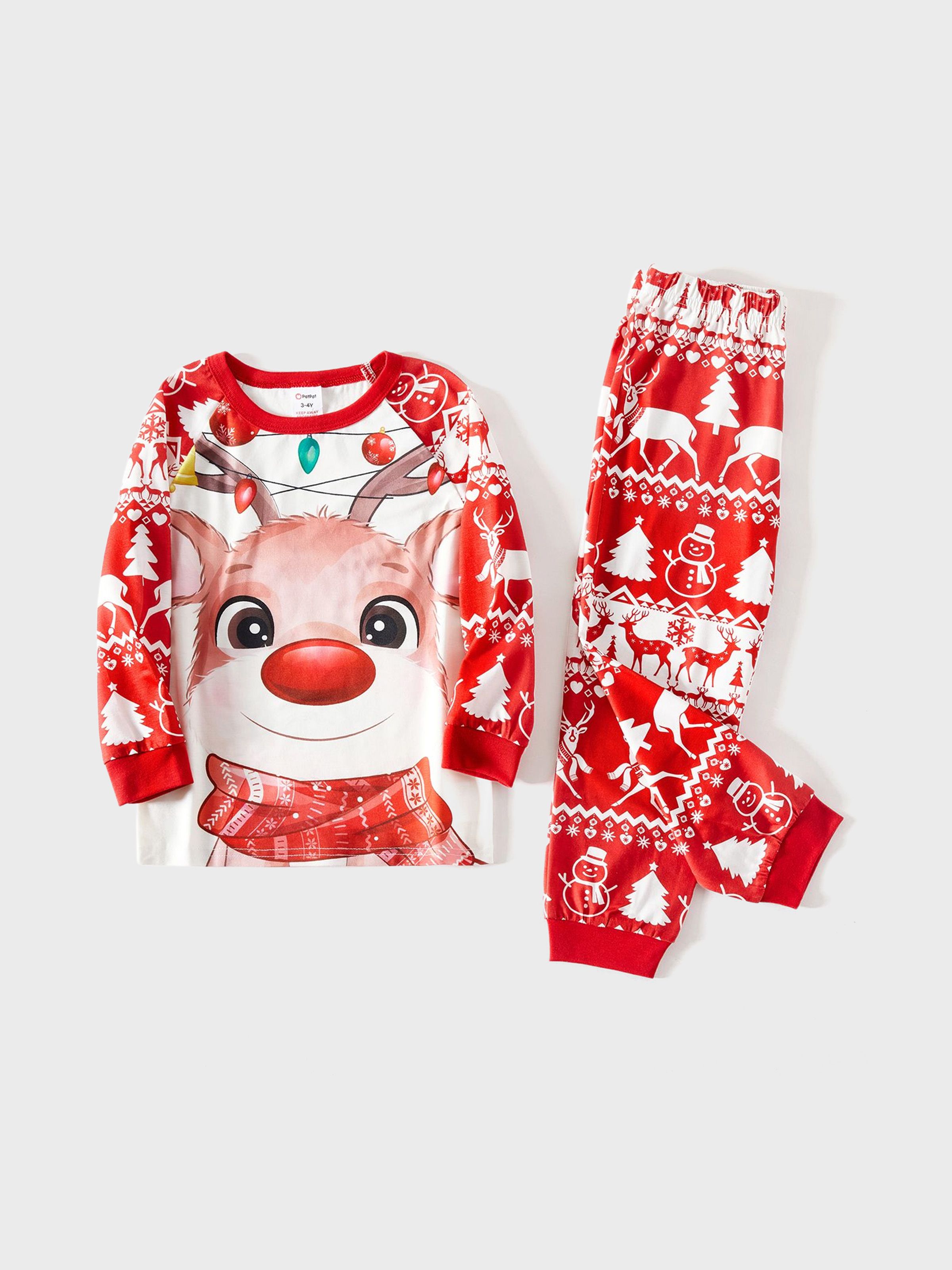 

Christmas Deer & Lights Print Red Family Matching Raglan-sleeve Pajamas Sets (Flame Resistant)