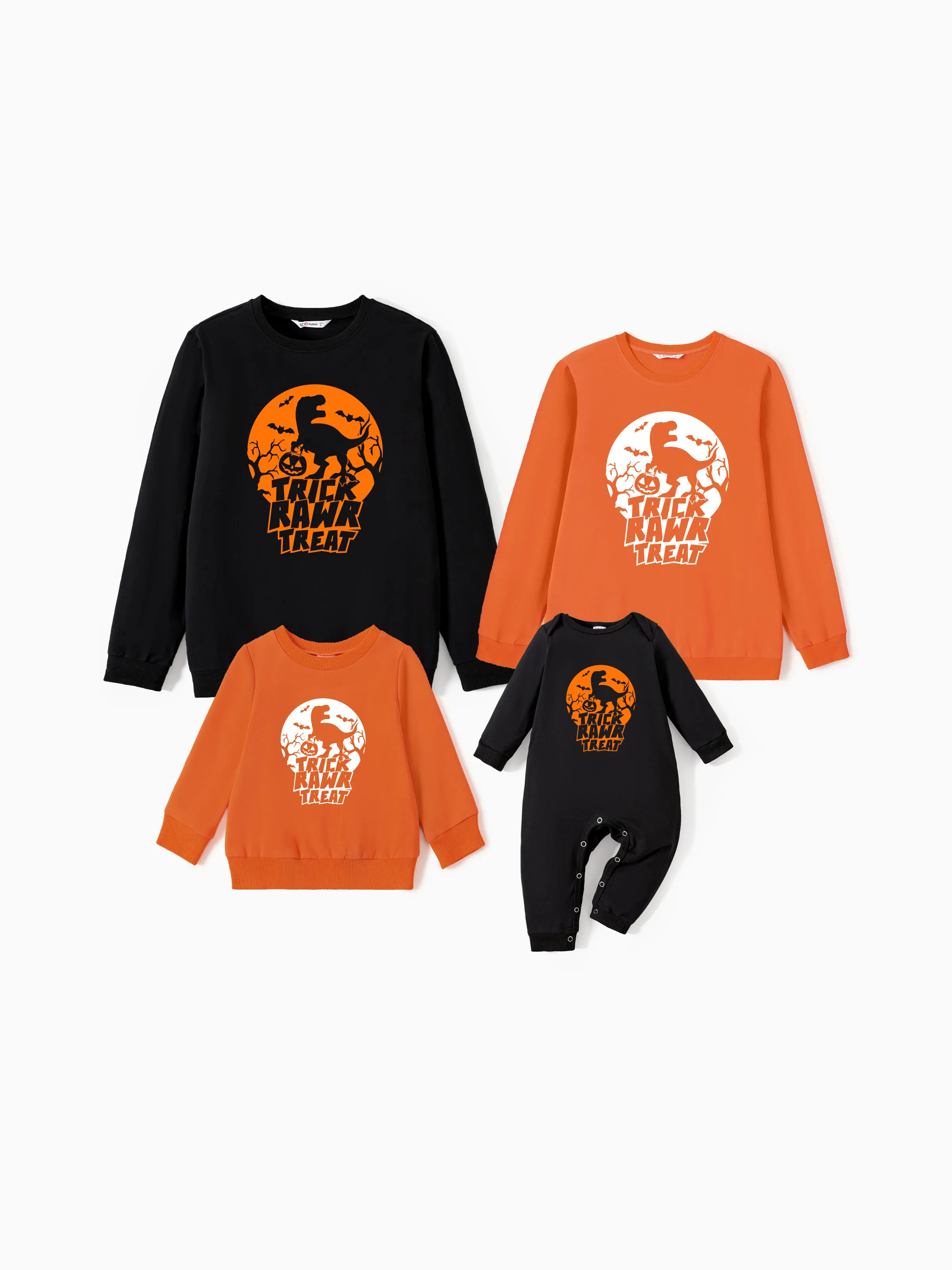 Halloween Family Matching Spooky Dinosaur Graphic Trick or Treat Tops