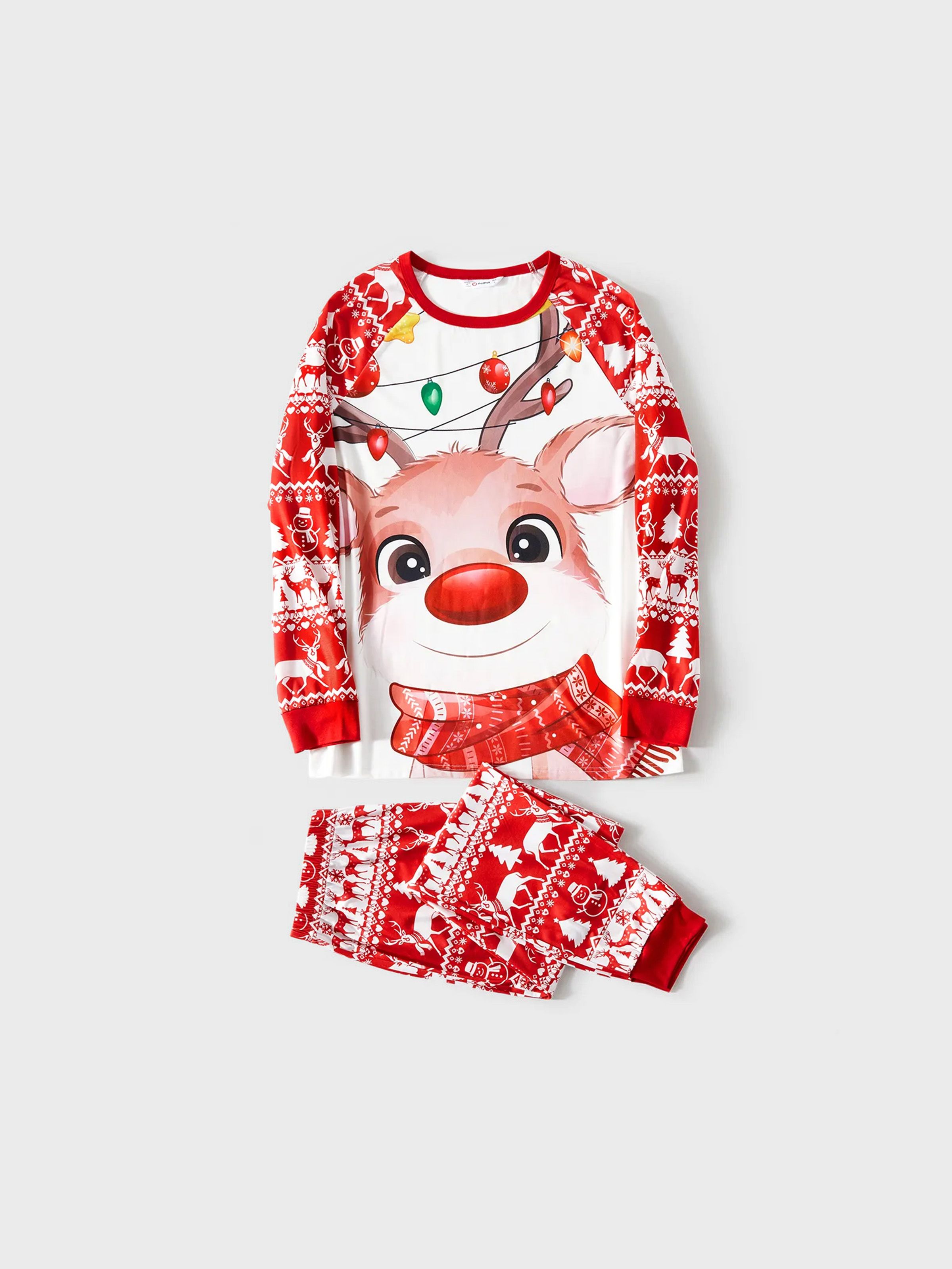 

Christmas Deer & Lights Print Red Family Matching Raglan-sleeve Pajamas Sets