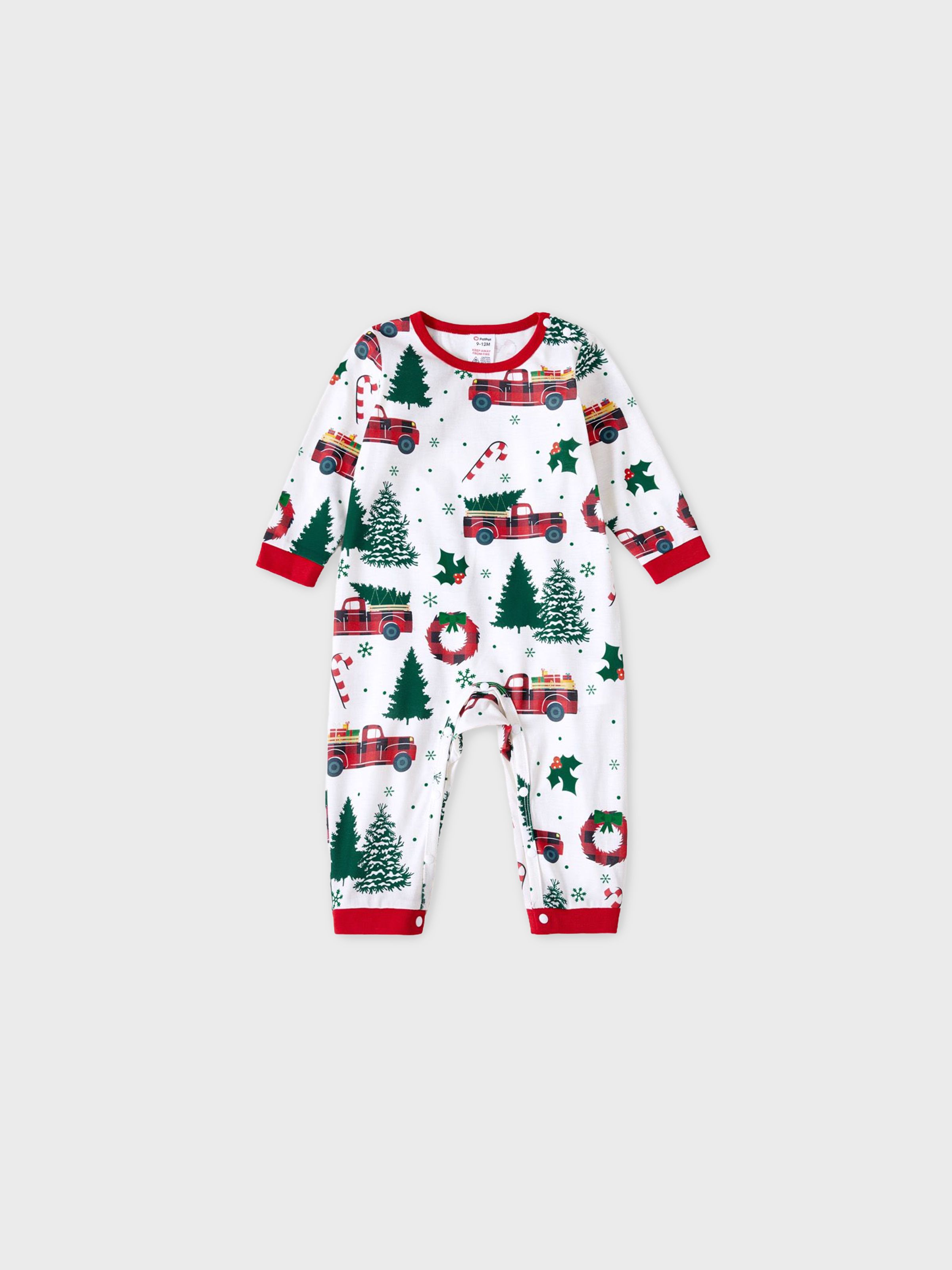 

Christmas Family Matching Allover Xmas Tree & Car Print Long-sleeve Pajamas Sets (Flame Resistant)