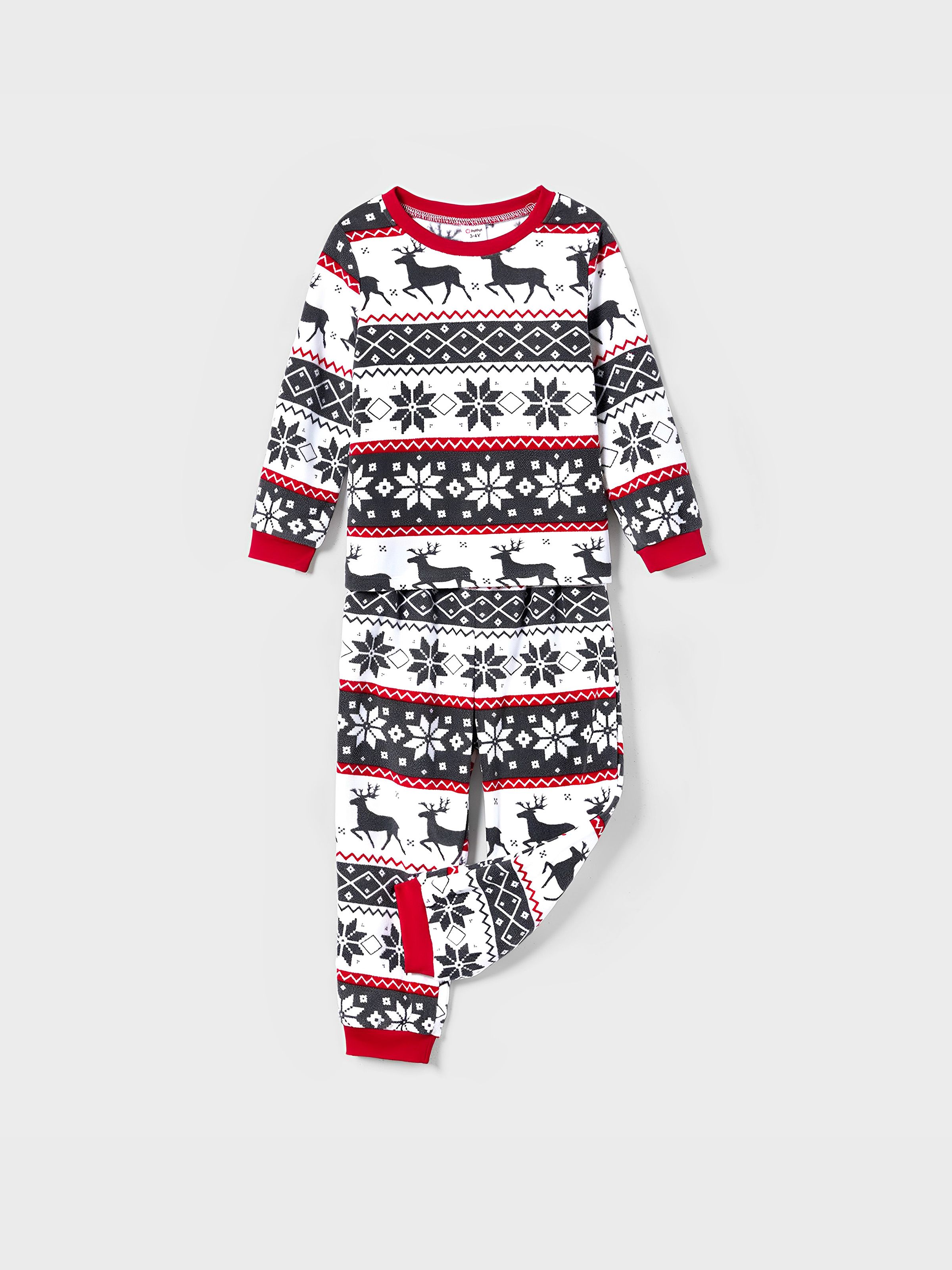 

Christmas Family Matching Reindeer & Snowflake All-over Print Long-sleeve Fleece Pajamas Sets(Flame resistant)