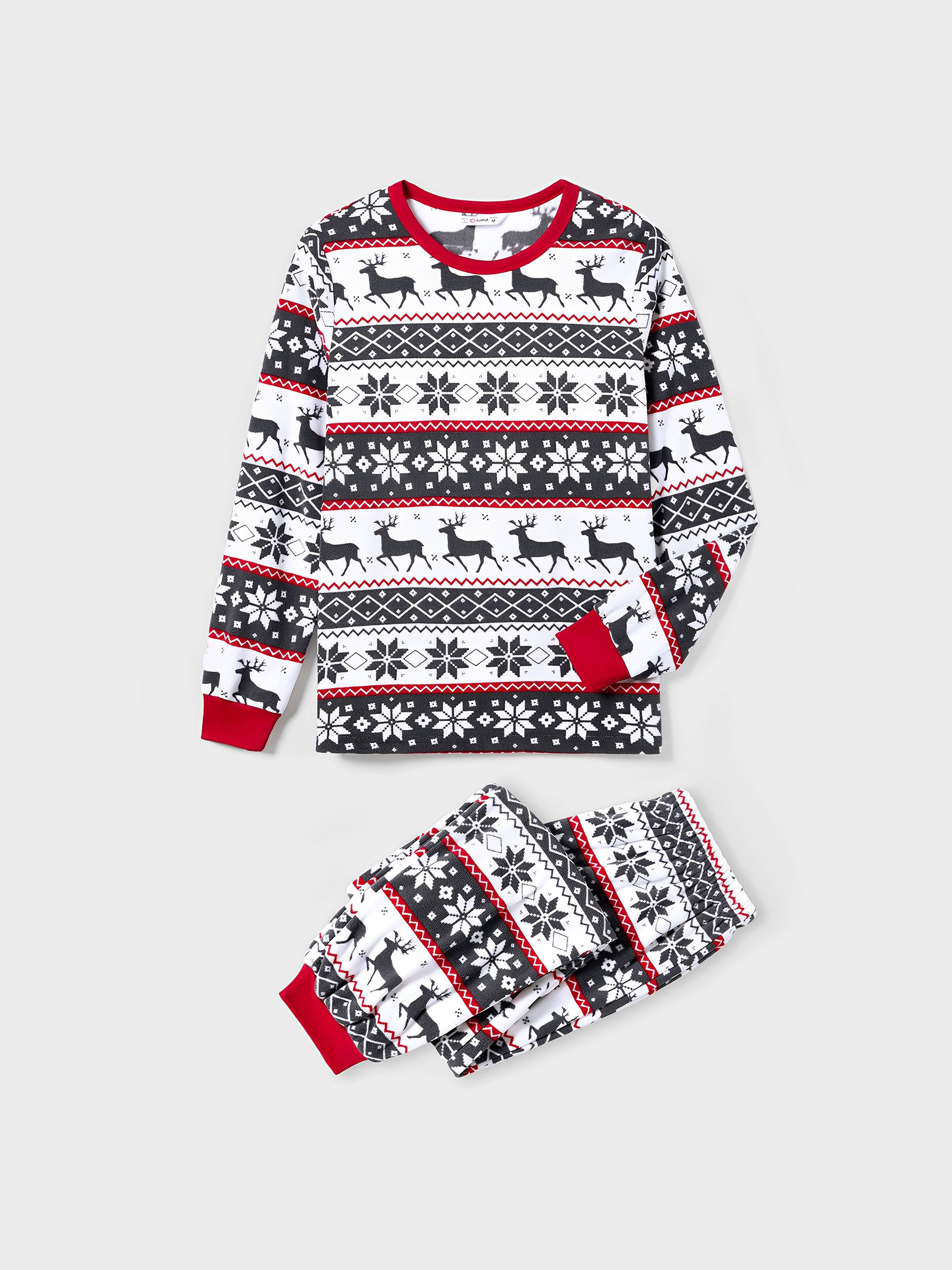 

Christmas Family Matching Reindeer & Snowflake All-over Print Long-sleeve Fleece Pajamas Sets(Flame resistant)