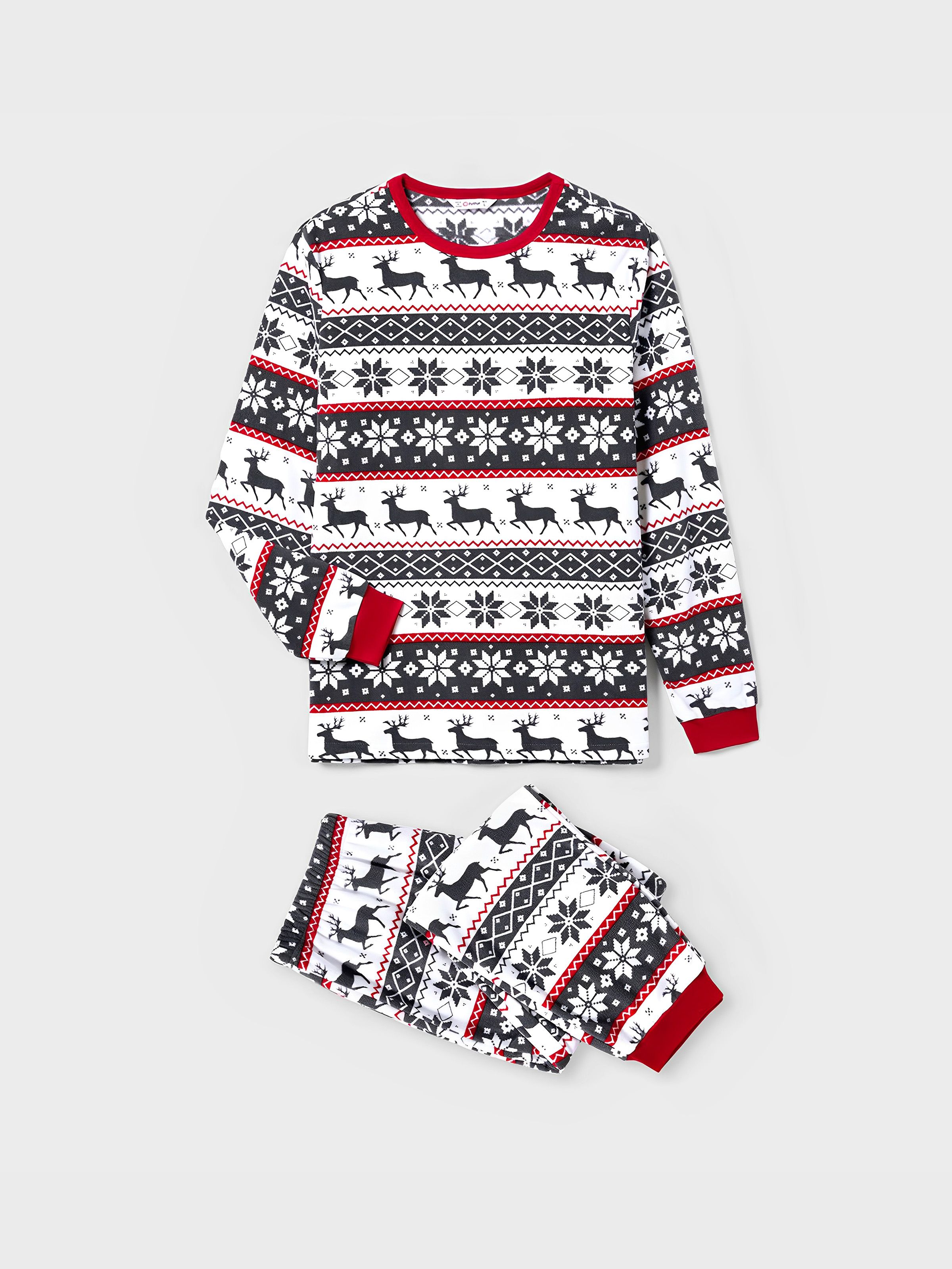 

Christmas Family Matching Reindeer & Snowflake All-over Print Long-sleeve Fleece Pajamas Sets(Flame resistant)