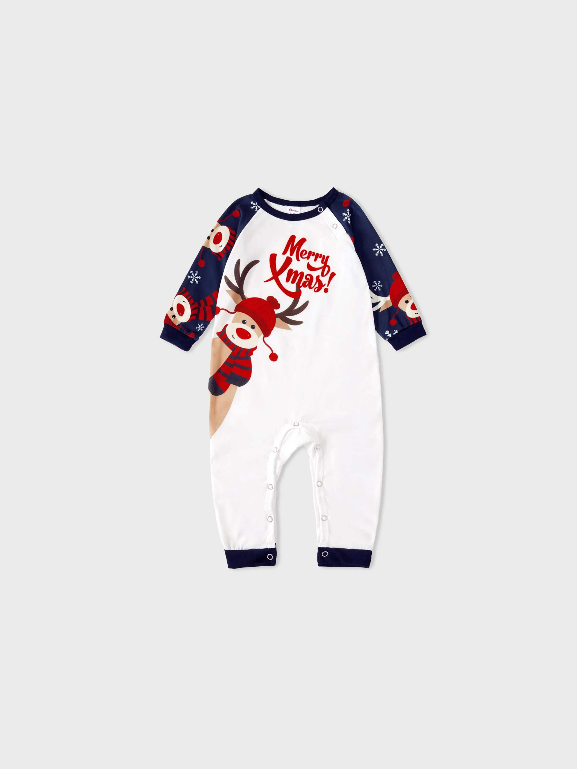 

Christmas Family Pajamas Reindeer Pattern Big Graphic Raglan Sleeves Pajamas Sets