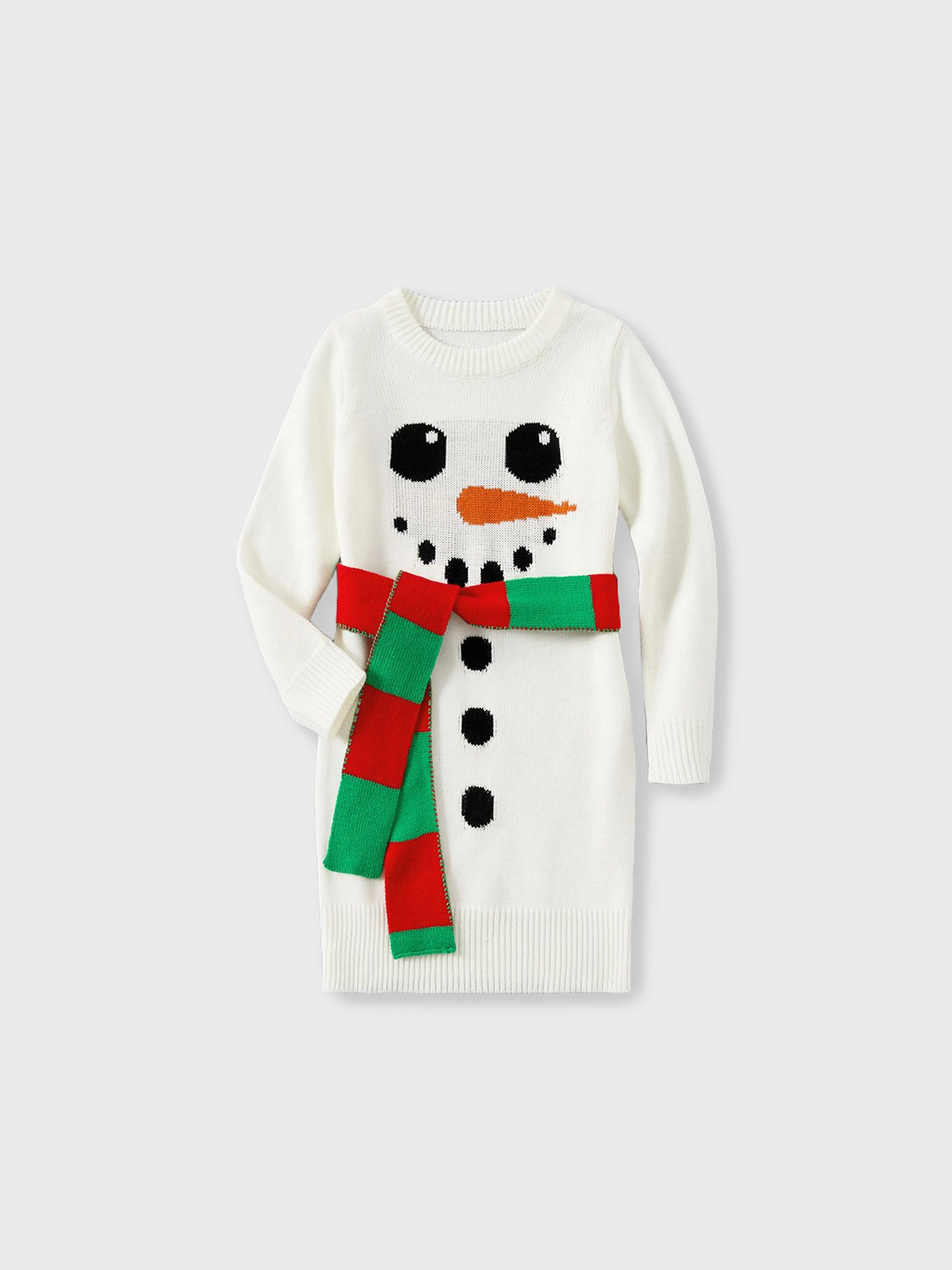 

Christmas Family Matching Snowman Graphic White Knitted Belted Dresses and Tops Sets