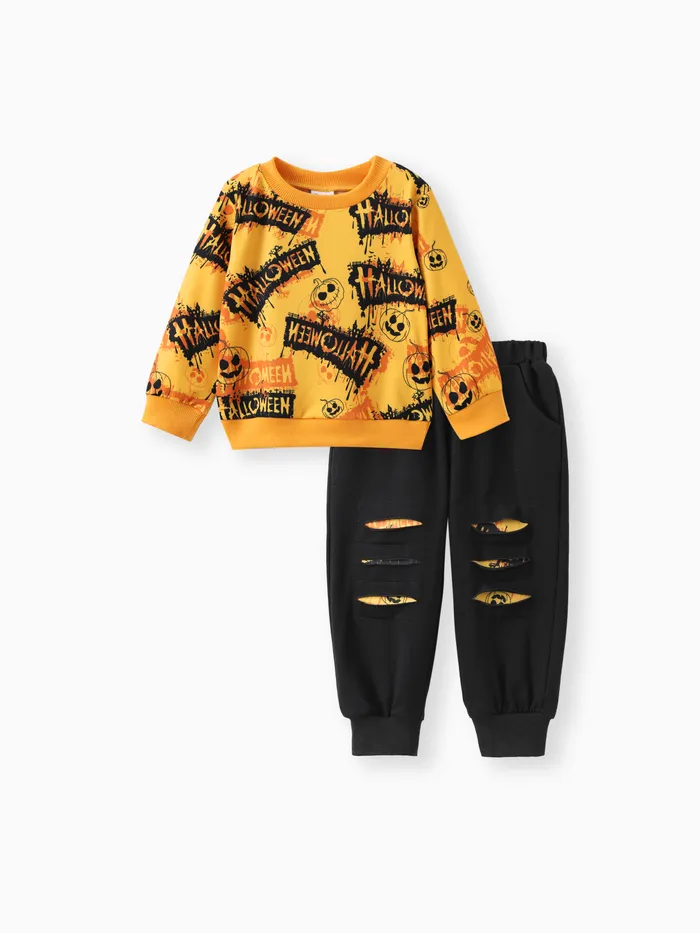 Neonato/bambino ragazzo 2pcs Halloween fantasma stampa felpa e strappato pantaloni della tuta Set