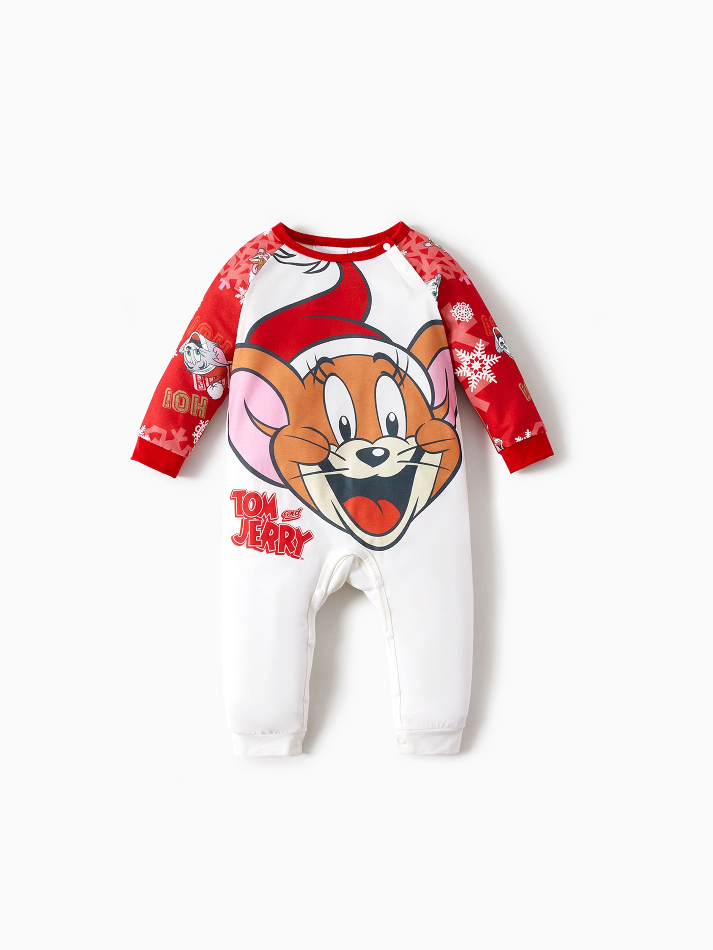 

Tom and Jerry Family Matching Red Christmas Graphic Raglan-sleeve Pajamas Sets (Flame Resistant)