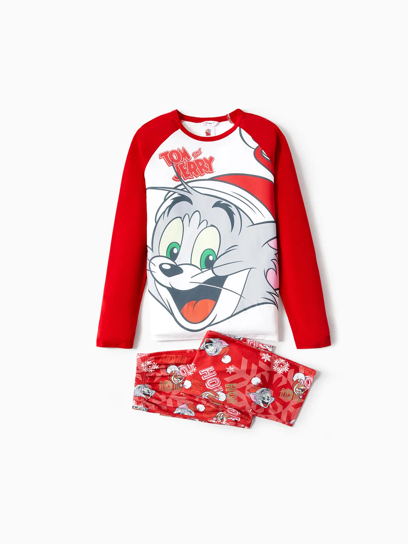 

Tom and Jerry Family Matching Red Christmas Graphic Raglan-sleeve Pajamas Sets (Flame Resistant)