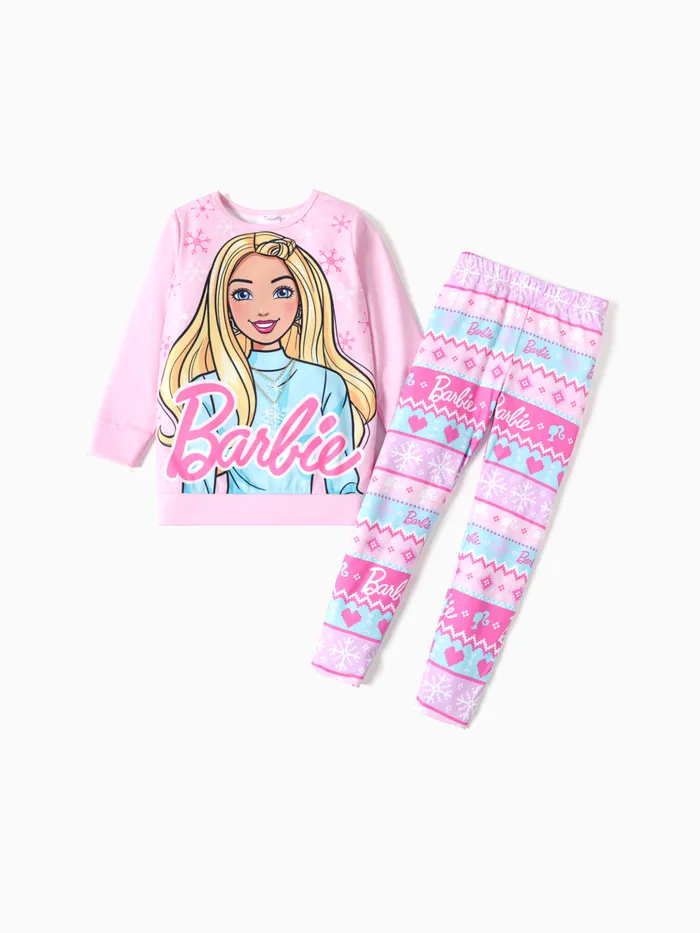 Barbie 2pcs Kid Girl Christmas Snowflake Print Sweatshirt and Elasticized Pants Set