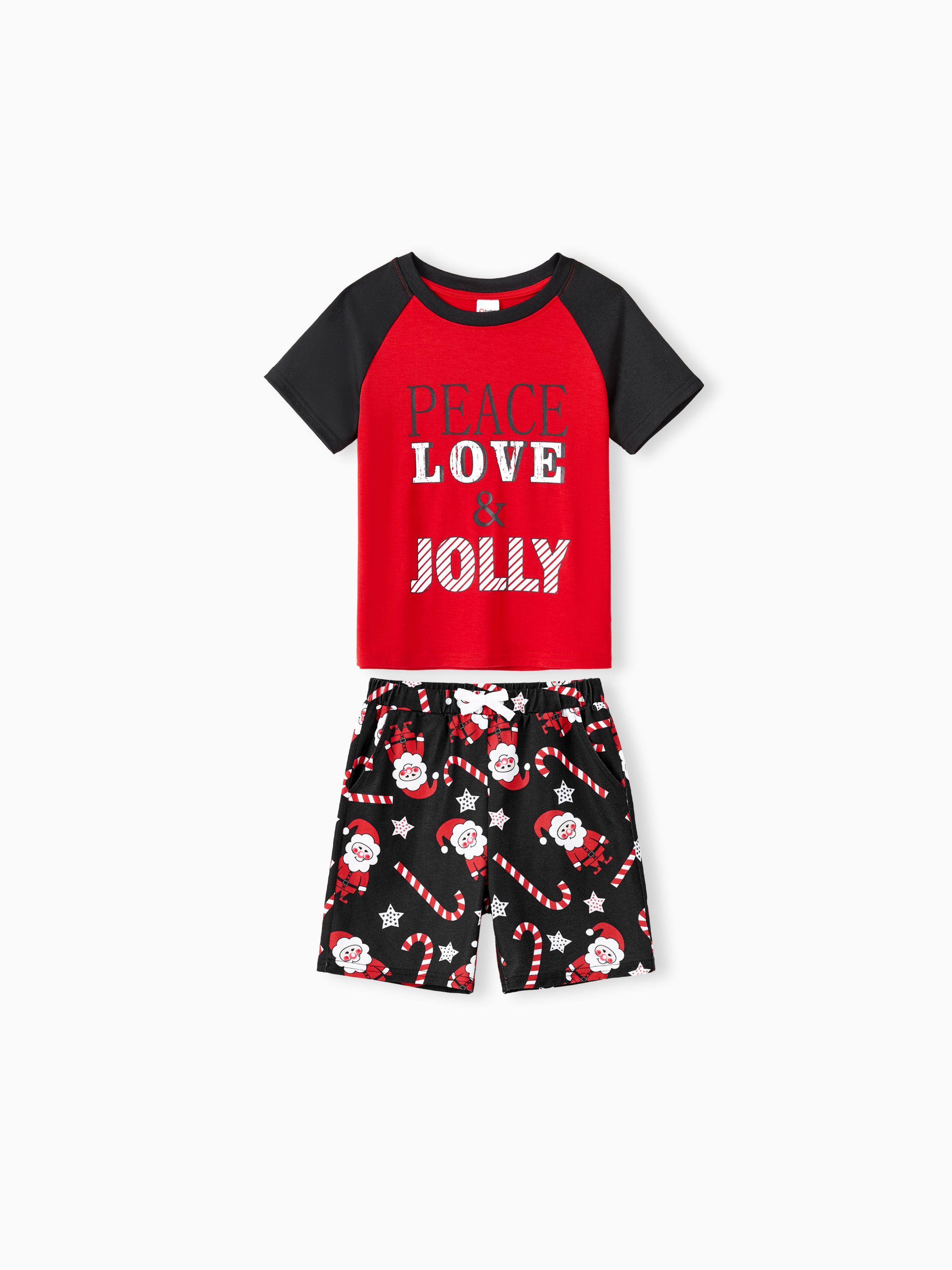 

Christmas Family Matching Short Sleeves Peace Love & Jolly Pajamas Sets with Drawstring and Pockets