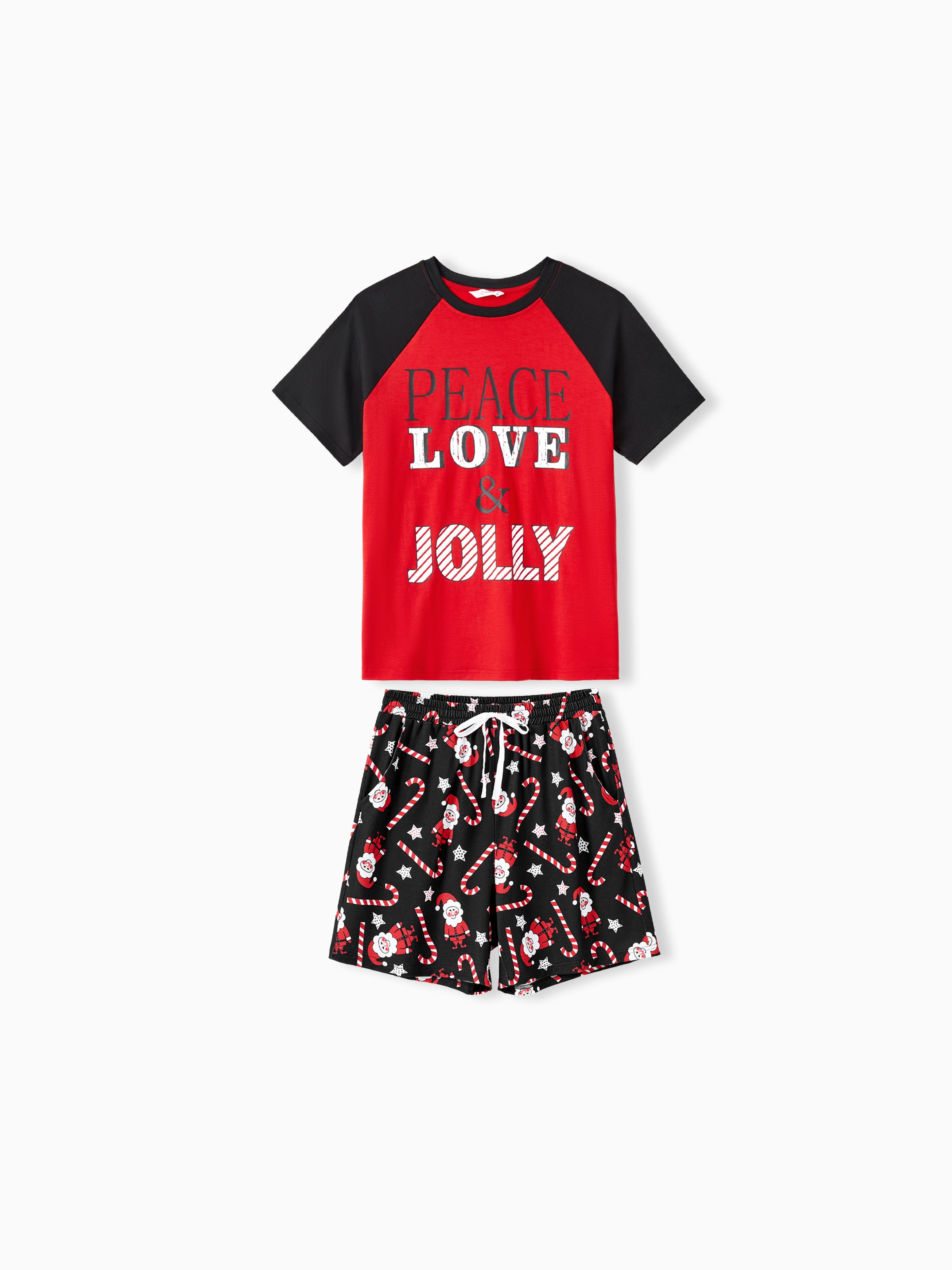 

Christmas Family Matching Short Sleeves Peace Love & Jolly Pajamas Sets with Drawstring and Pockets ( Flame and Resistant )