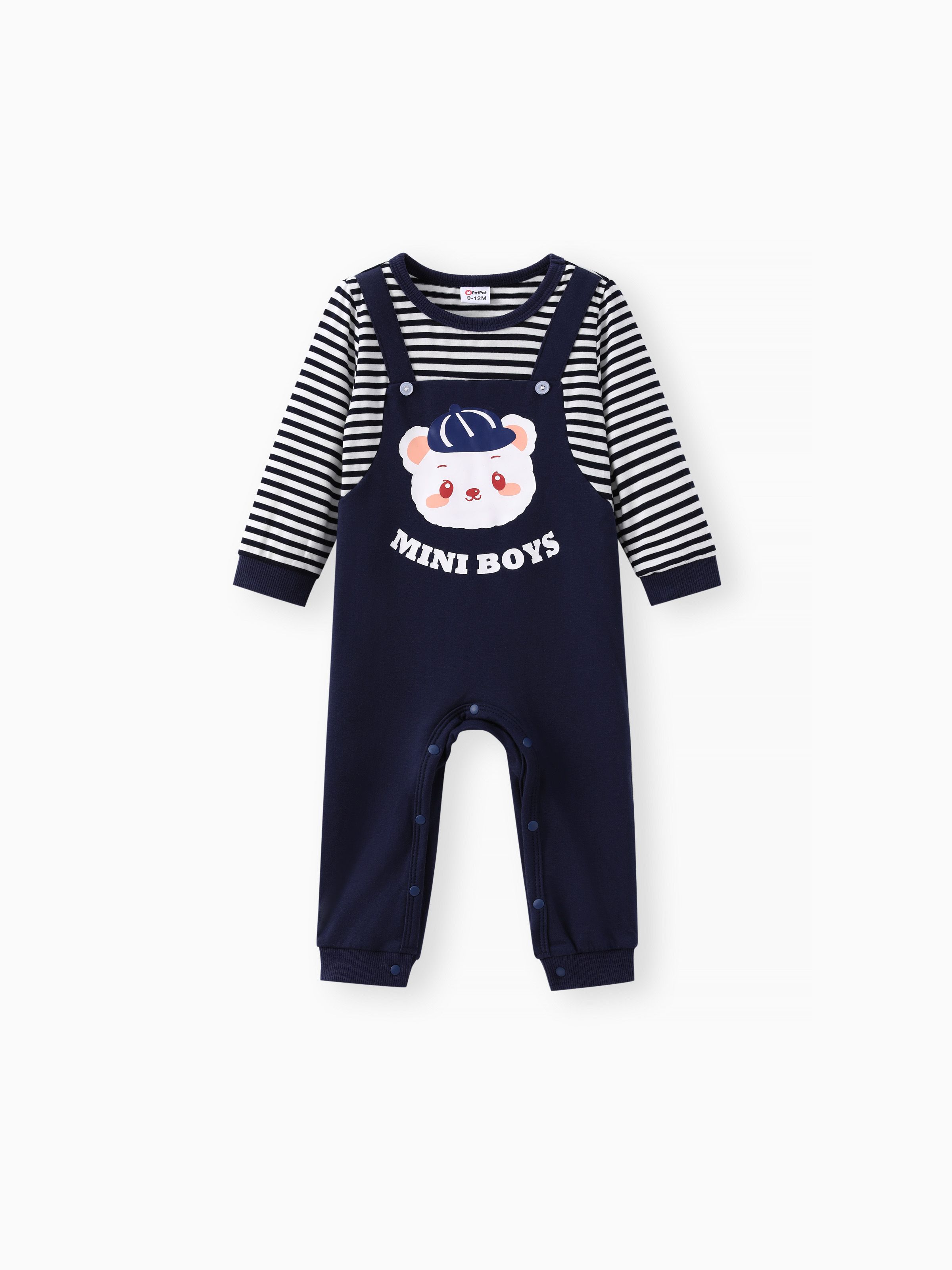 

Baby Boy Childlike Stripe Bear Print Jumpsuit