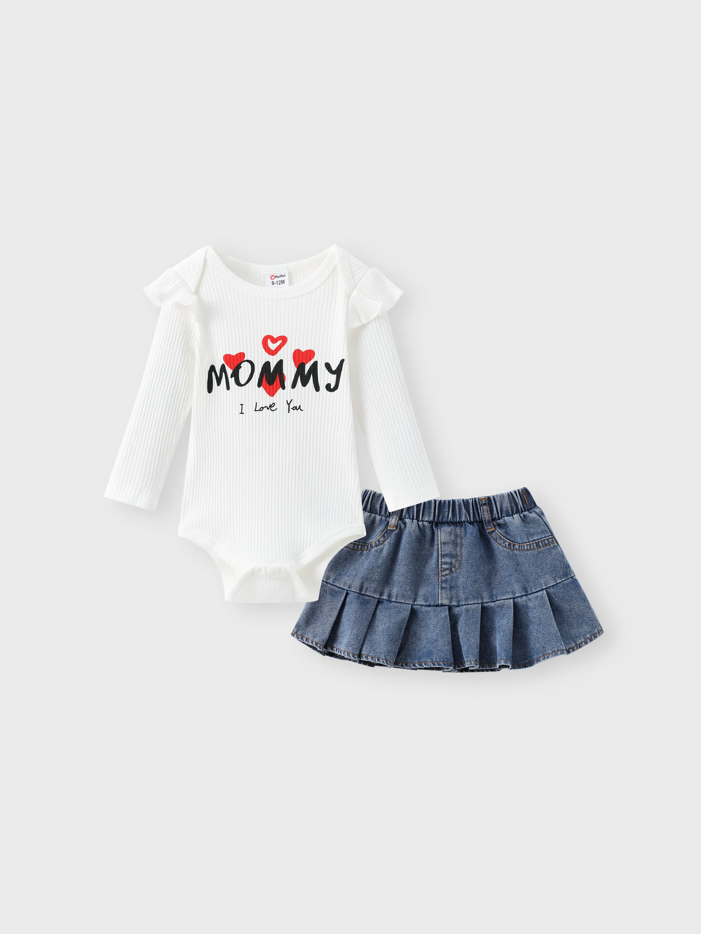 Baby Girl 2pcs Letter Romper and Denim Skirt Set