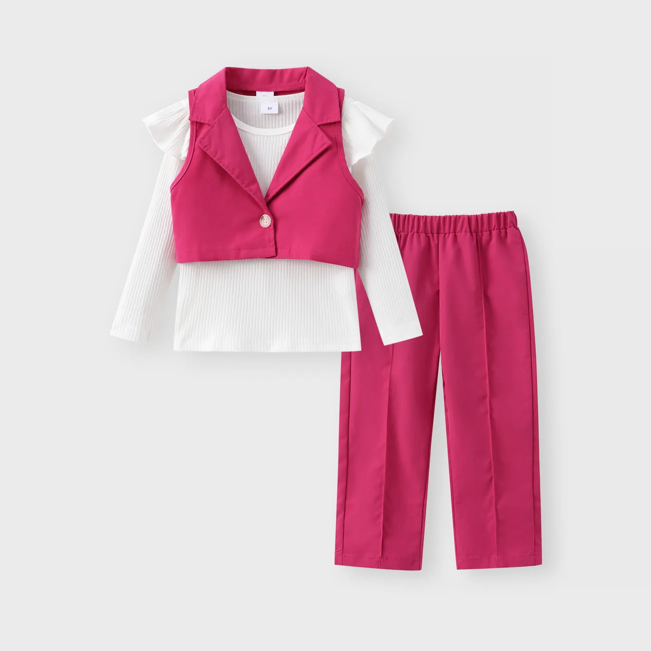 Toddler Girl 3pcs Suit Collar Crop Vest and Tee and Pants Set