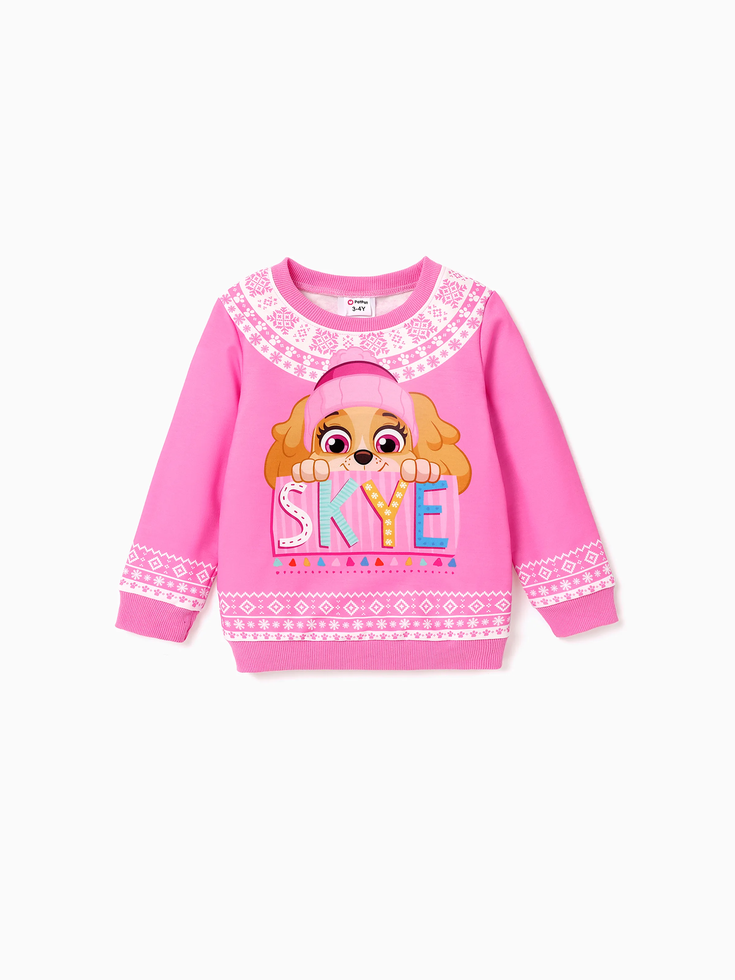 PAW Patrol Toddler Girl/Boy Christmas Skye Chase Snowflake Print Sweatshirt Hot Pink