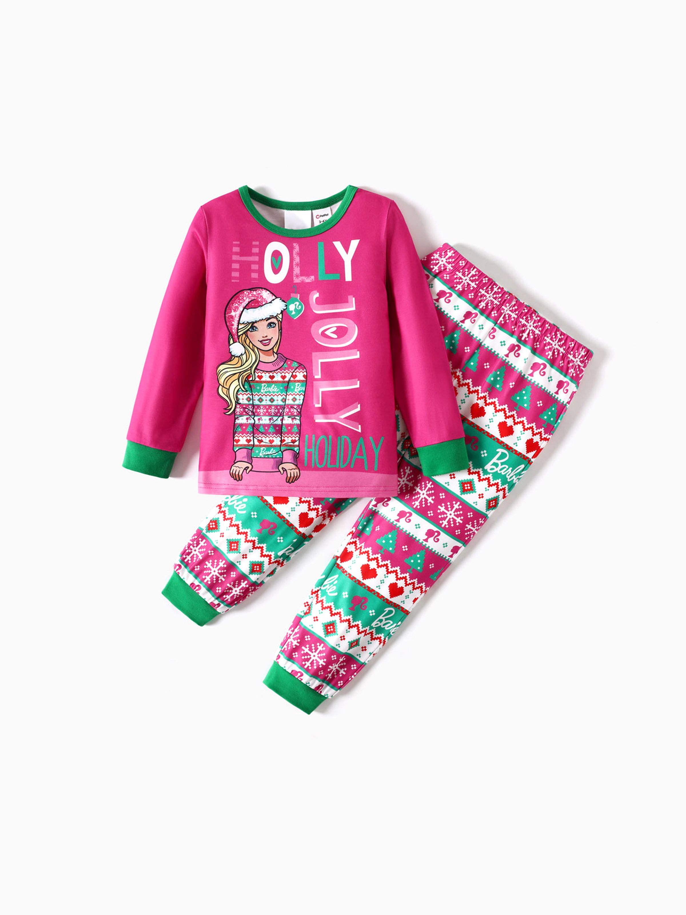 

Barbie Christmas Mommy and Me Hot Pink Long-sleeve Graphic Print Pajamas Sets (Flame Resistant)