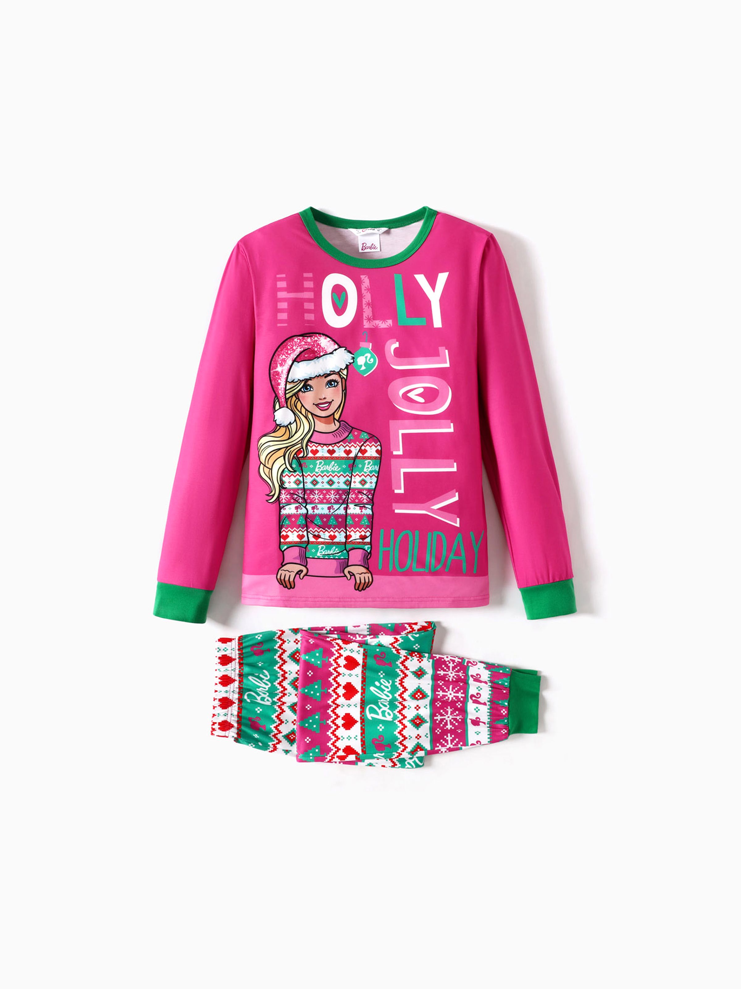 

Barbie Christmas Mommy and Me Hot Pink Long-sleeve Graphic Print Pajamas Sets (Flame Resistant)