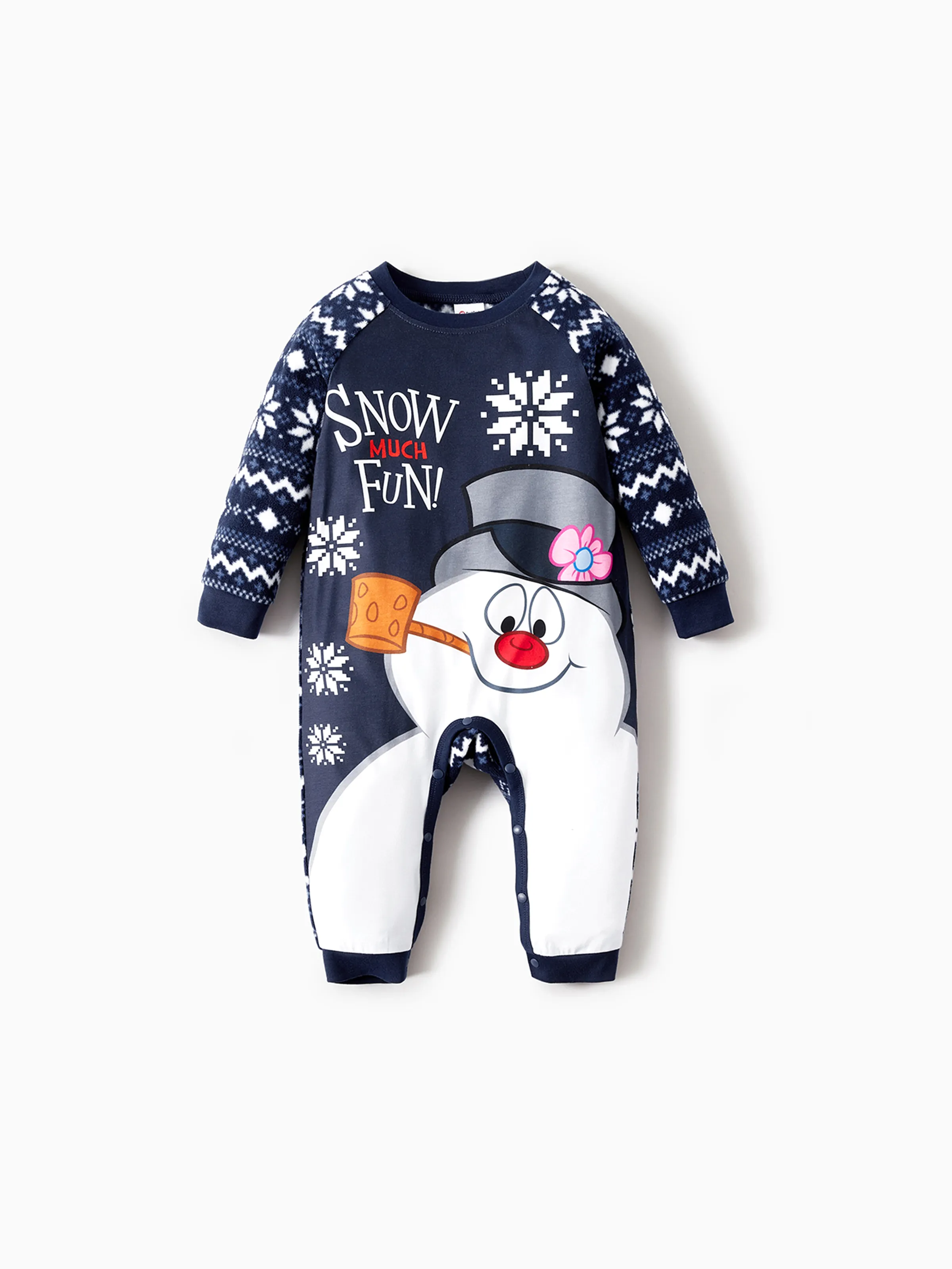 Frosty The Snowman Family Matching Christmas Snowman Graphic Allover Snowflake Print Polar Fleece Raglan-sleeve Pijamas Sets (Resistente a las llamas)