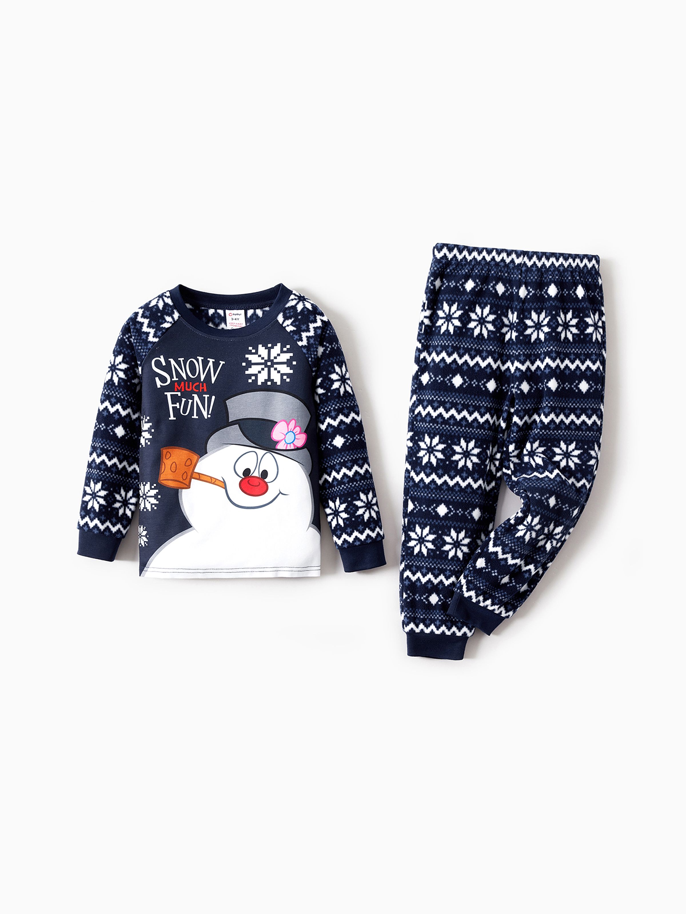 

Frosty The Snowman Family Matching Christmas Snowman Graphic Allover Snowflake Print Polar Fleece Raglan-sleeve Pajamas Sets (Flame Resistant)