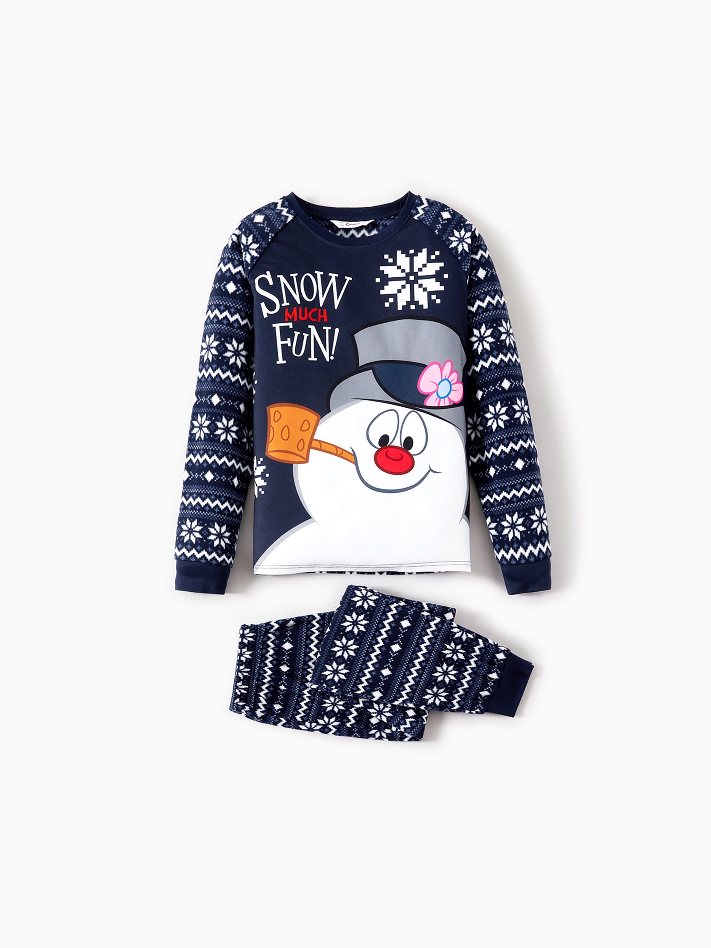 

Frosty The Snowman Family Matching Christmas Snowman Graphic Allover Snowflake Print Polar Fleece Raglan-sleeve Pajamas Sets (Flame Resistant)