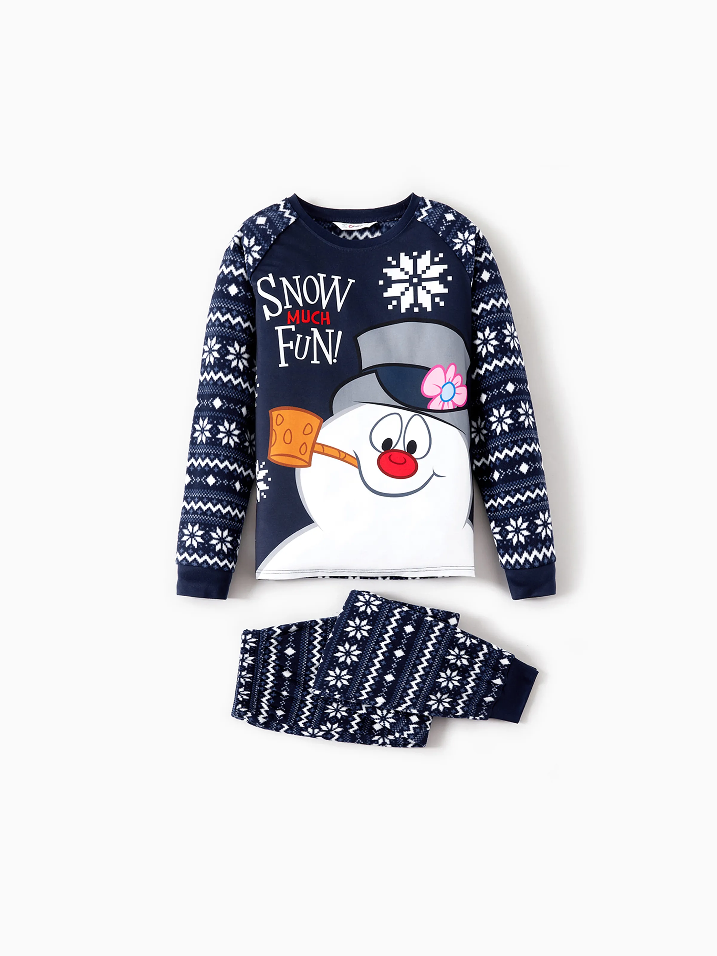 

Frosty The Snowman Pajamas - Christmas PJs Fleece with Snowflake Print (Raglan Sleeve)