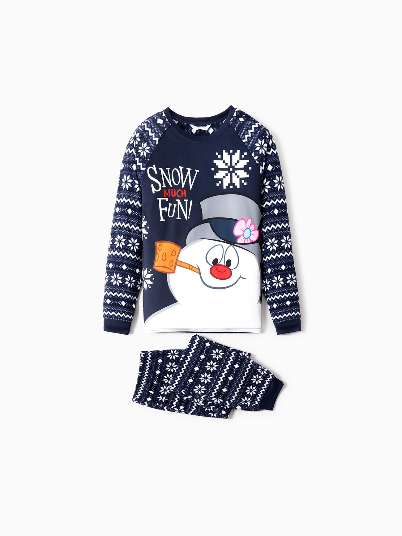 

Frosty The Snowman Family Matching Christmas Snowman Graphic Allover Snowflake Print Polar Fleece Raglan-sleeve Pajamas Sets (Flame Resistant)