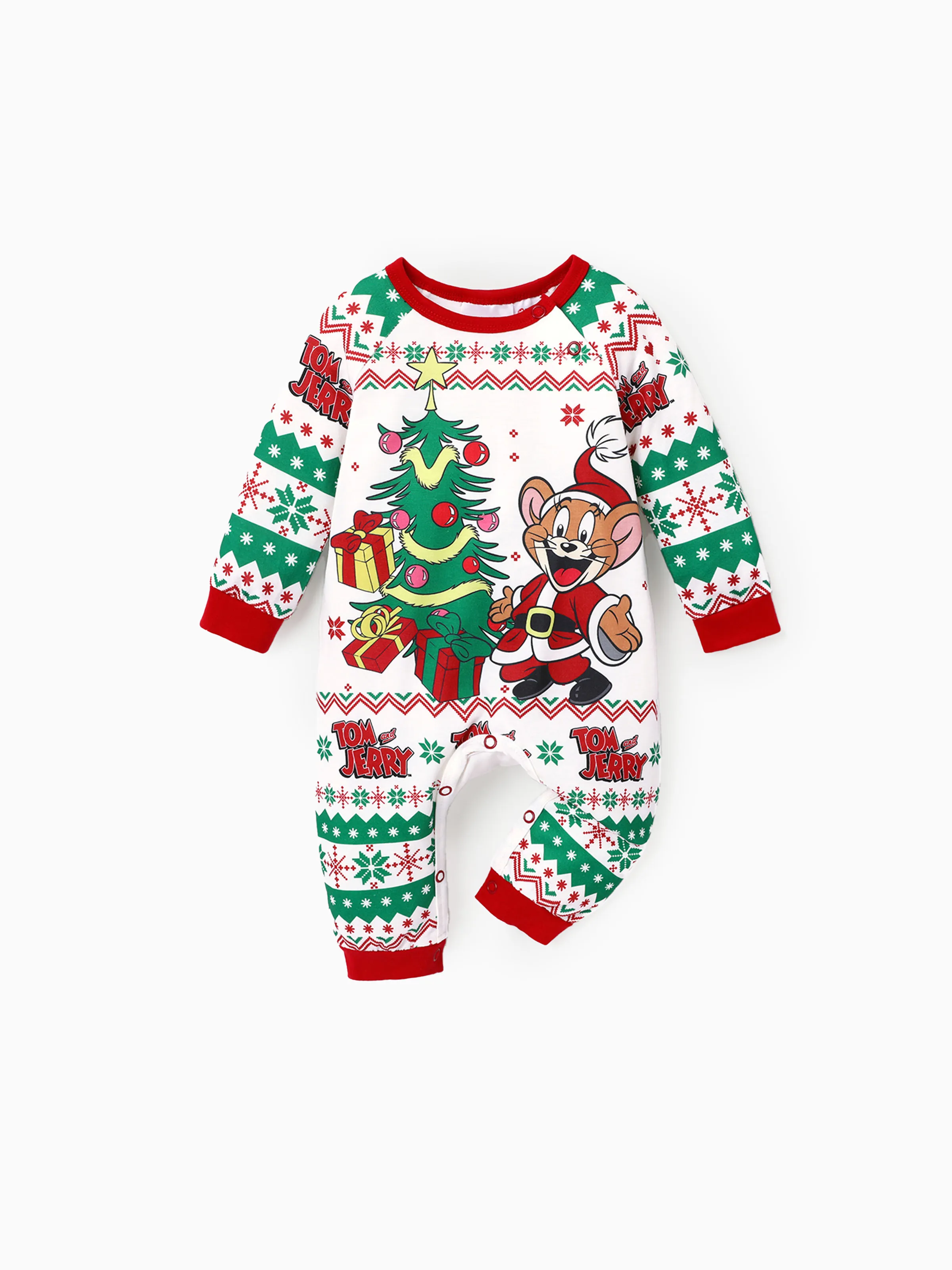 Tom And Jerry Family Matching Joyly Christmas Character Print Pajamas Sets (Flame Resistant)