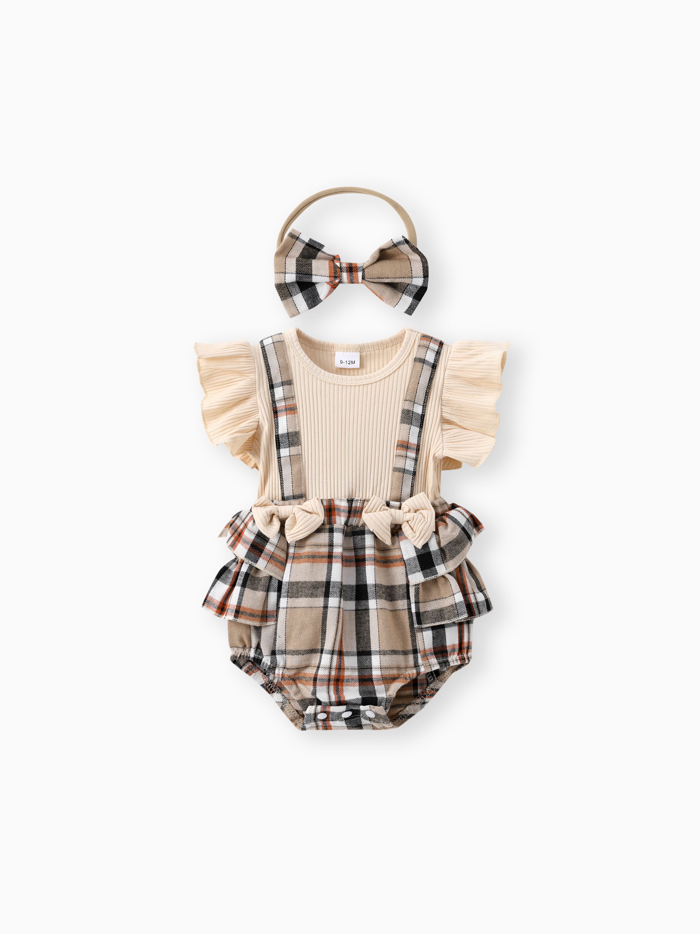 

Little CoCo & Gentlemen - Baby Girl Cotton Plaid Romper with Headband