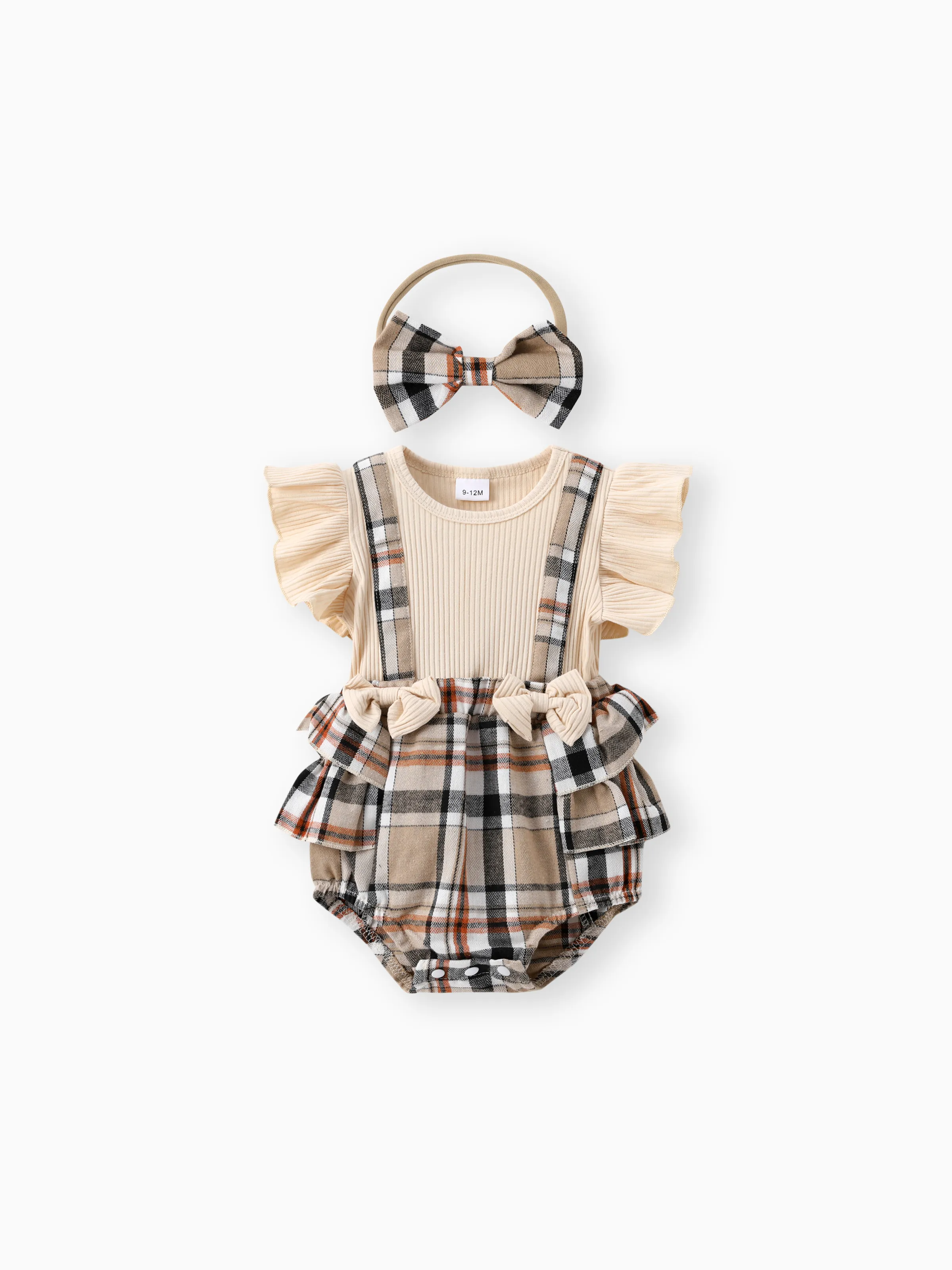 Little CoCo & Gentlemen - Baby Girl Cotton Plaid Romper with Headband