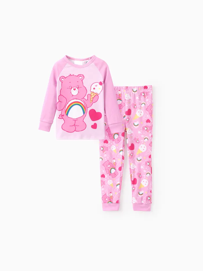 Care Bear Niño Pequeño / Niña 2pcs Personaje Diversión Todo Estampado Conjunto de Pijamas Flaco