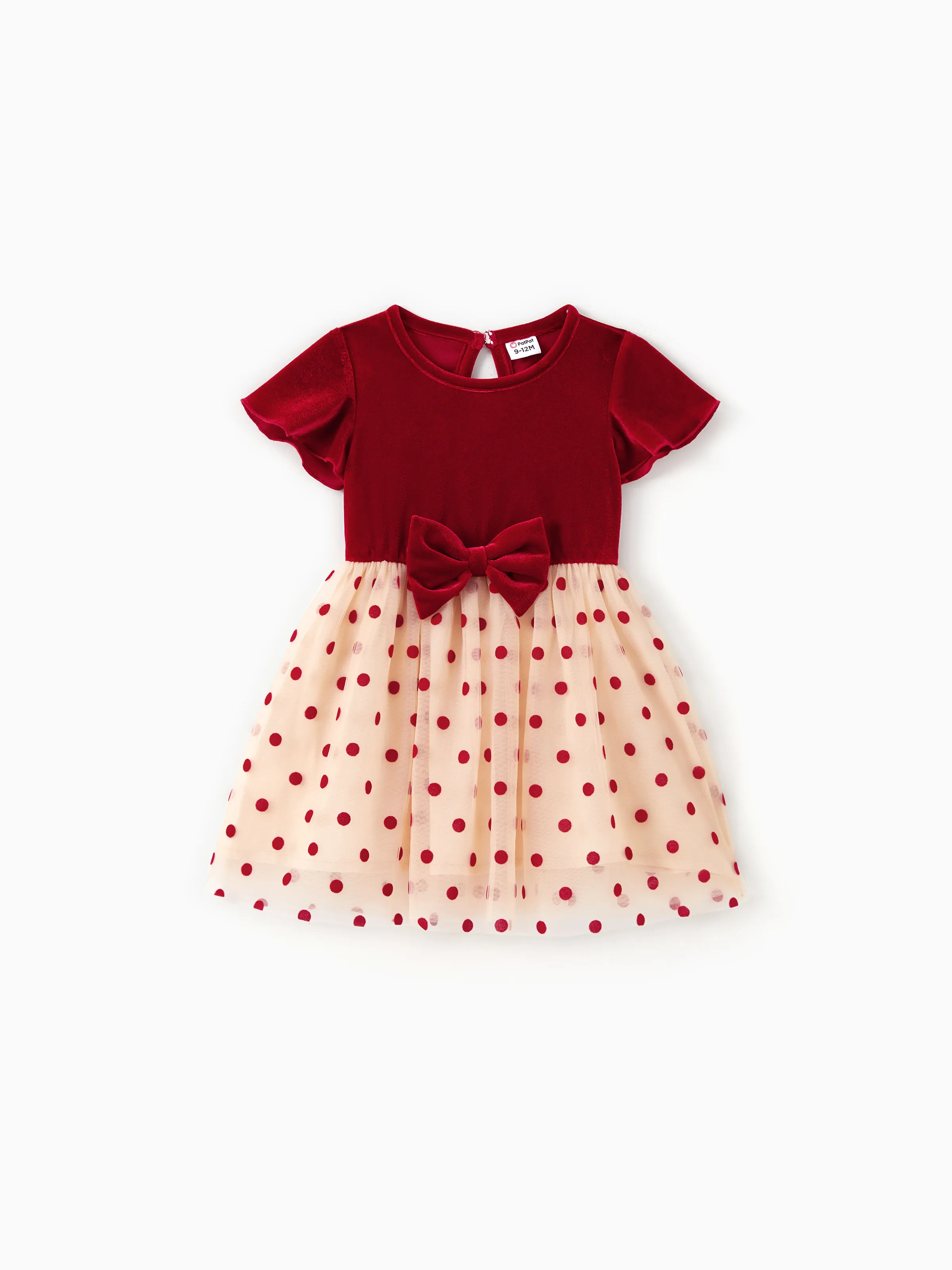 

Family Matching Sets Color Block Sweatshirt or Red Velvet Polka Dots Mesh Tulle Dress with Hidden Snap Button