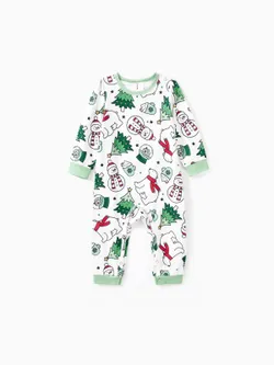 

Christmas Family Matching Long Sleeves Very Merry Green Tops Allover Pattern Pants Pajamas Sets ( Flame Resistant )