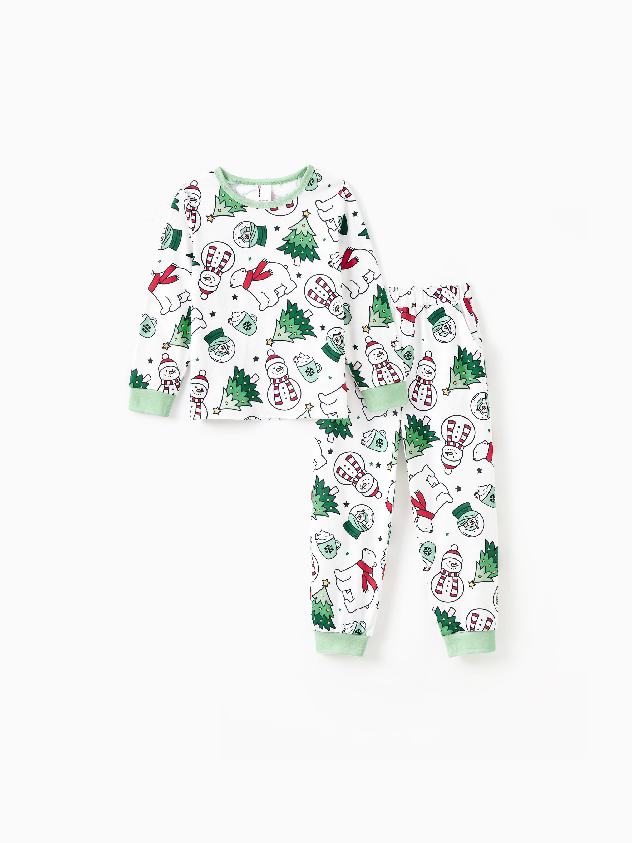 

Christmas Family Matching Long Sleeves Very Merry Green Tops Allover Pattern Pants Pajamas Sets ( Flame Resistant )