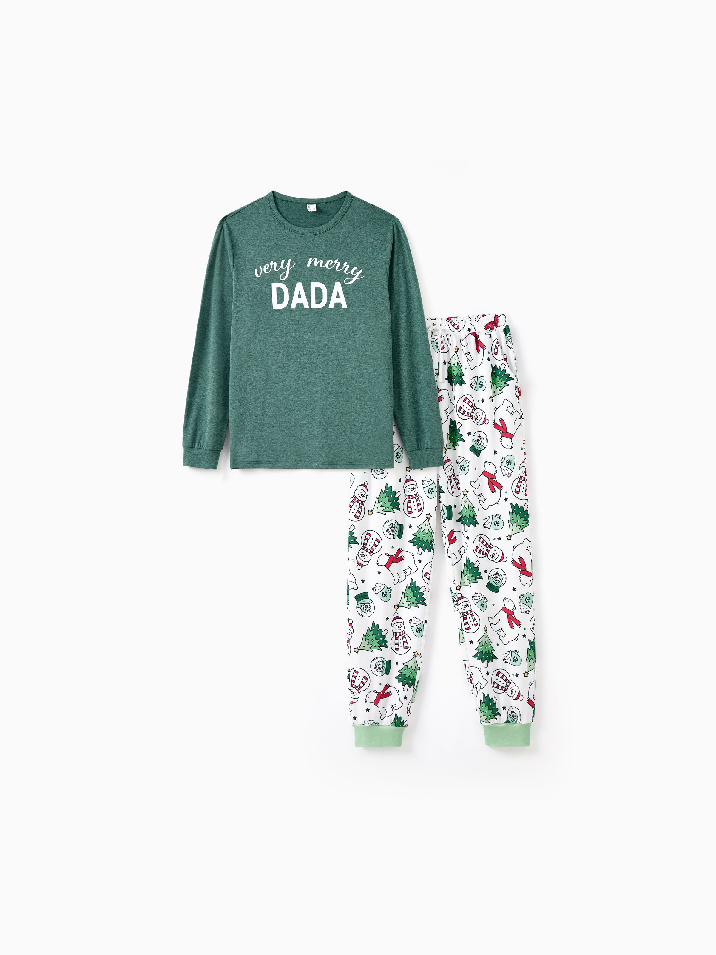 

Christmas Family Matching Long Sleeves Very Merry Green Tops Allover Pattern Pants Pajamas Sets ( Flame Resistant )