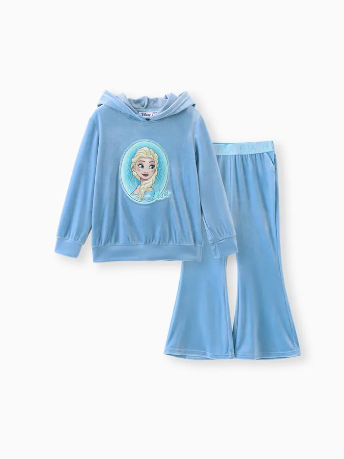 Disney Frozen Toddler Girl 2pcs Elsa Velvet Hoodie with Flare Pants Set