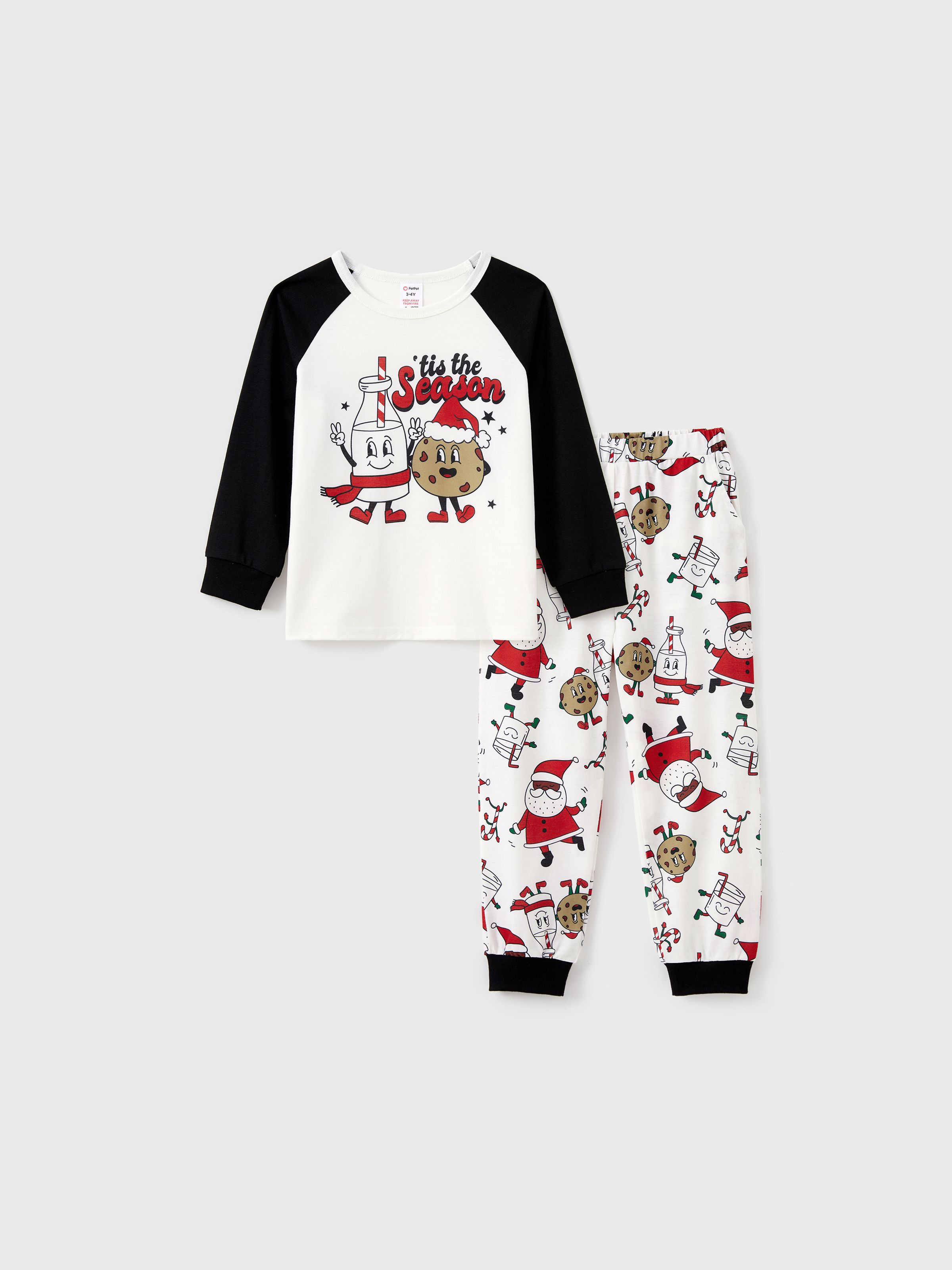 

Christmas Family Matching Raglan Sleeves Cartoon Milk and Biscuit Graphic Pajamas Sets with Pockets and Drawstring ( Flame Resistant )