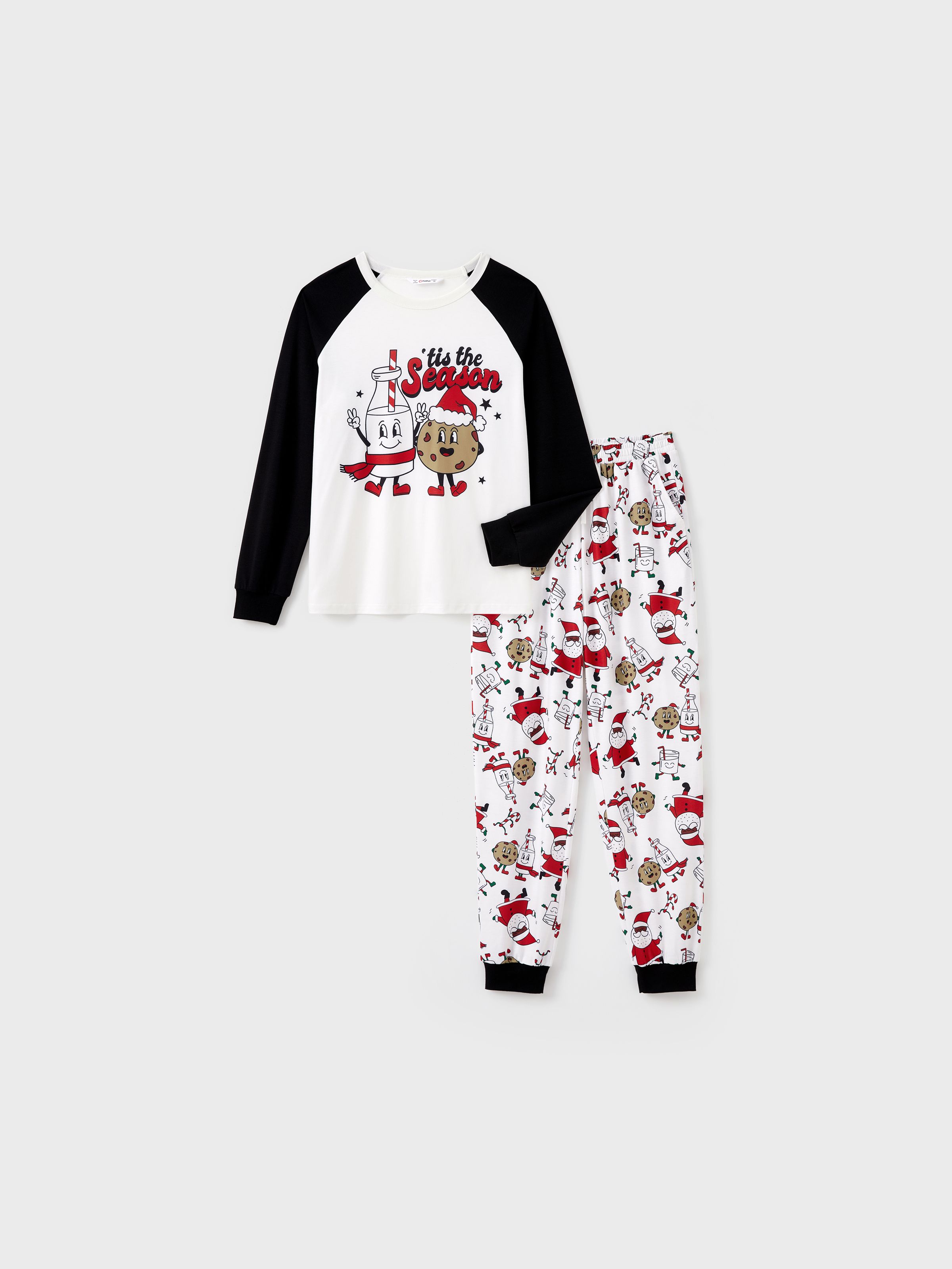 

Christmas Family Matching Raglan Sleeves Cartoon Milk and Biscuit Graphic Pajamas Sets with Pockets and Drawstring ( Flame Resistant )