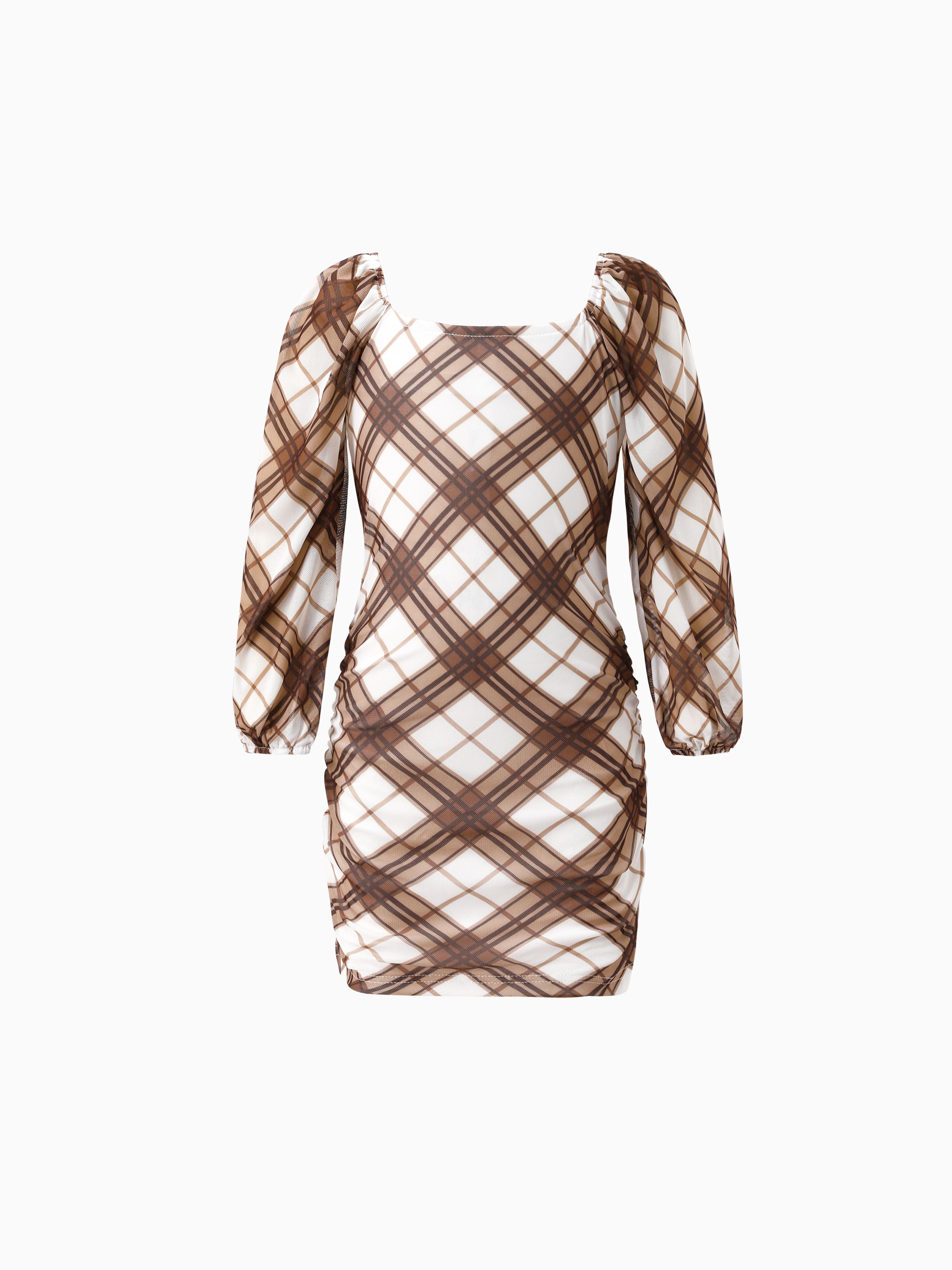 

Mommy and Me Chic Long Sleeves Brown Diagonal Plaid Pattern Bodycon Dress
