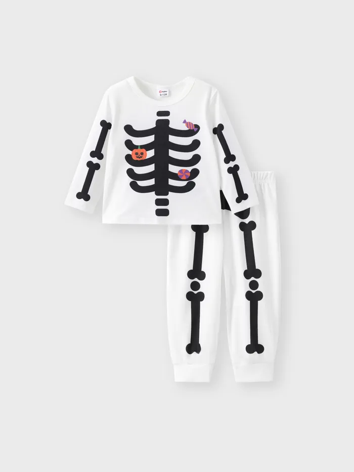 Bebé/Niño Pequeño/Niña 2pcs Halloween Skeleton Print Sudadera y Conjunto de Pantalones