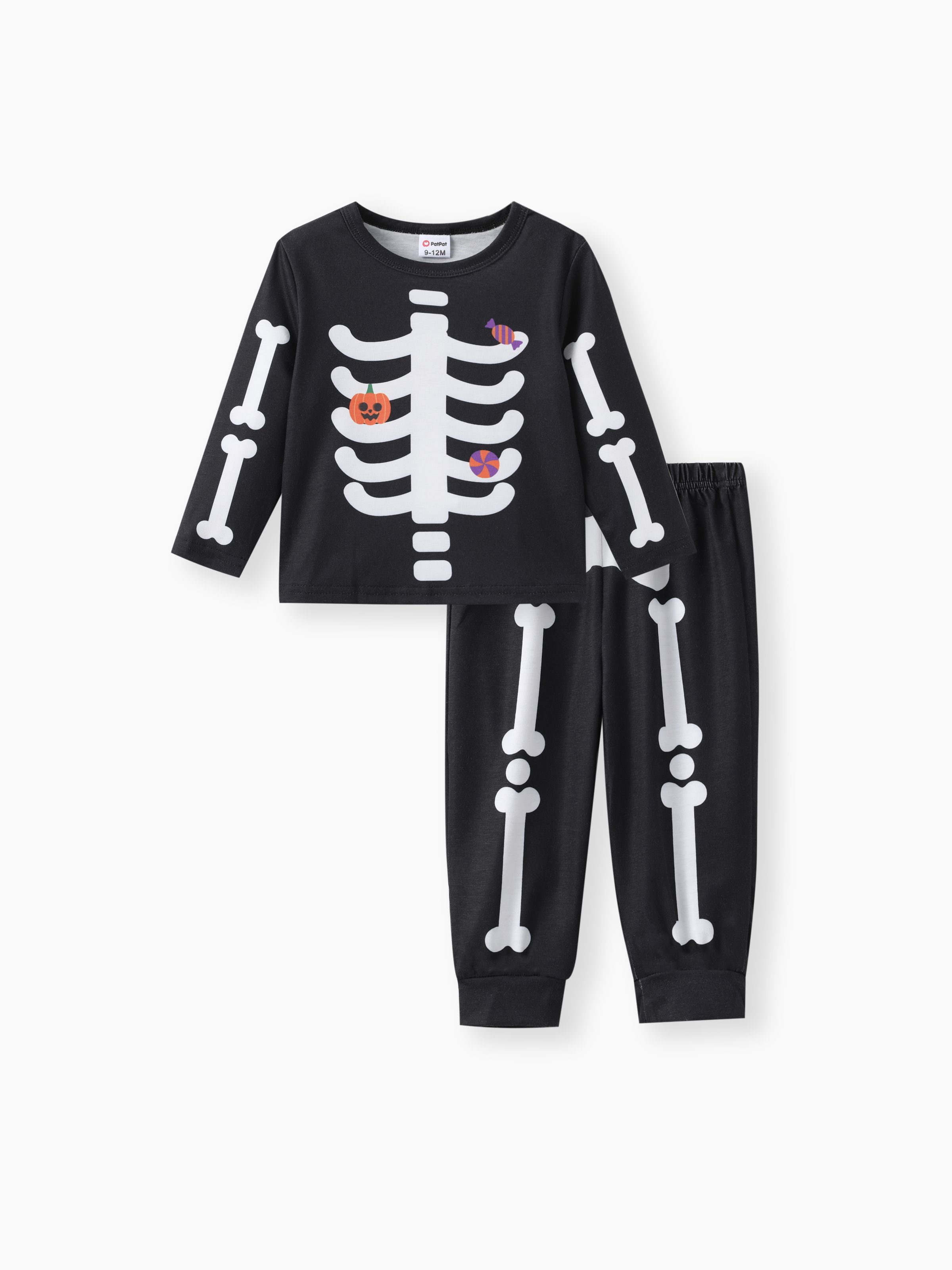 

Baby/Toddler Boy/Girl 2pcs Halloween Skeleton Print Sweatshirt and Pants Set