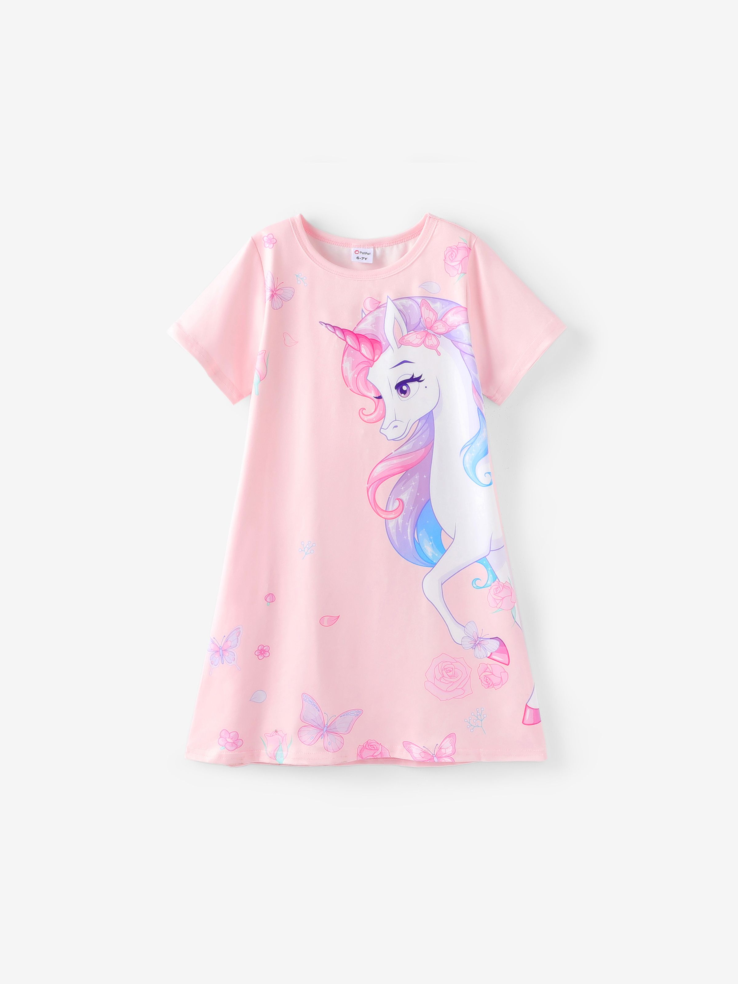 

Kid Girl Unicorn Print Short-sleeve Light Pink Dress
